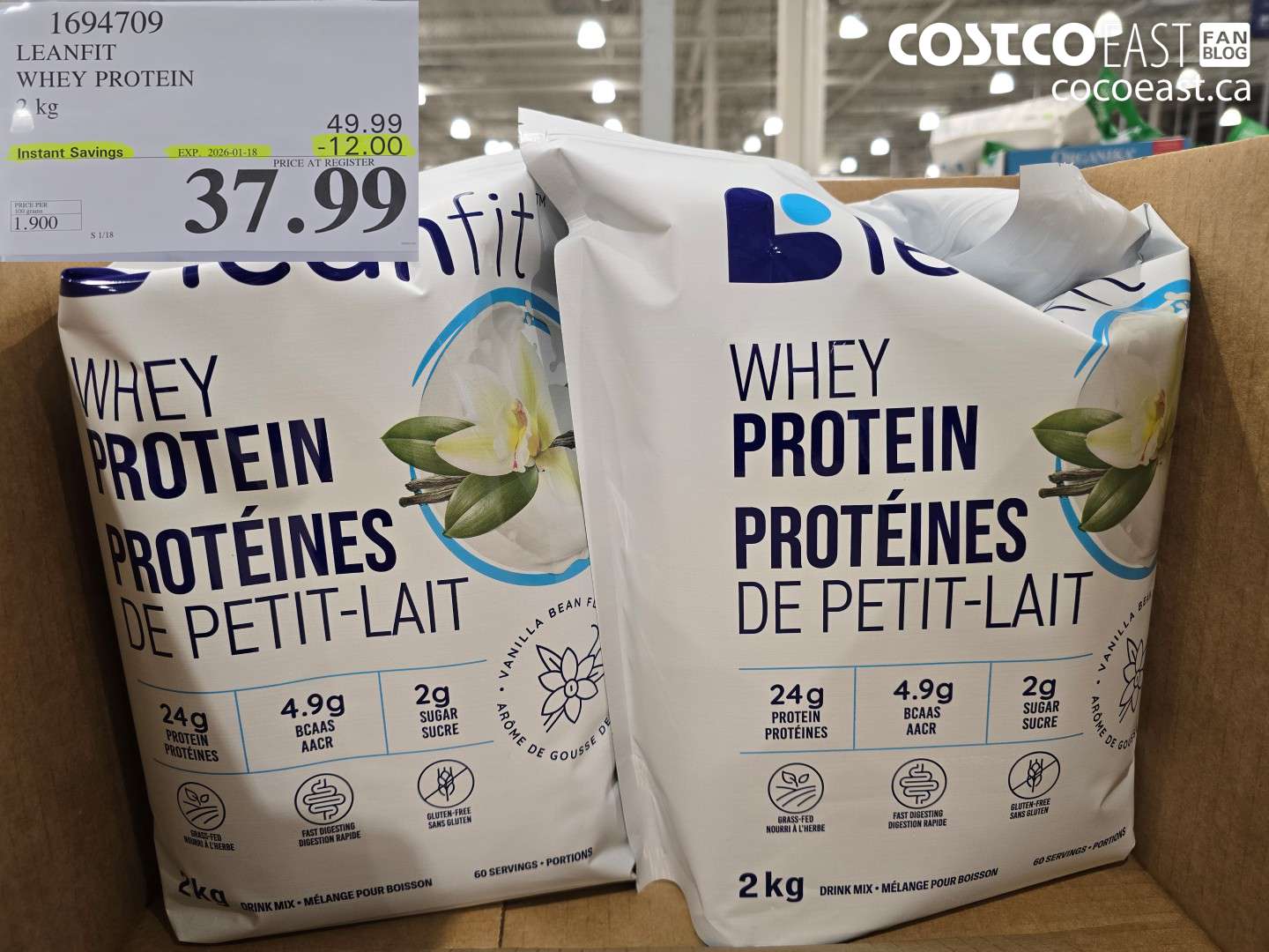 1694709 LEANFIT WHEY PROTEIN 2KG ($12.00 INSTANT SAVINGS EXPIRES ON 2026-01-18) $37.99