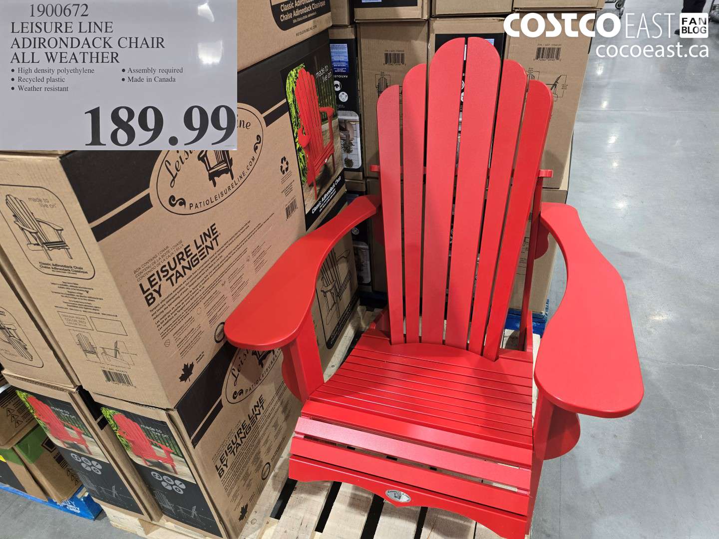 1900672 LEISURE LINE ADIRONDACK CHAIR ALL WEATHER $189.99