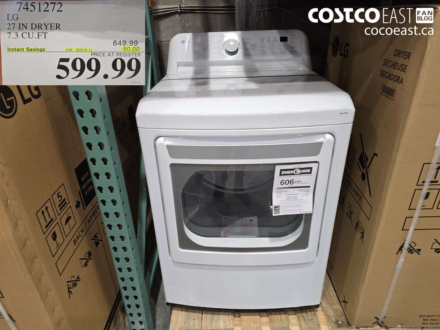 7451272 LG 27 IN DRYER 7.3 CU. FT ($50.00 INSTANT SAVINGS EXPIRES ON 2026-01-11) $599.99