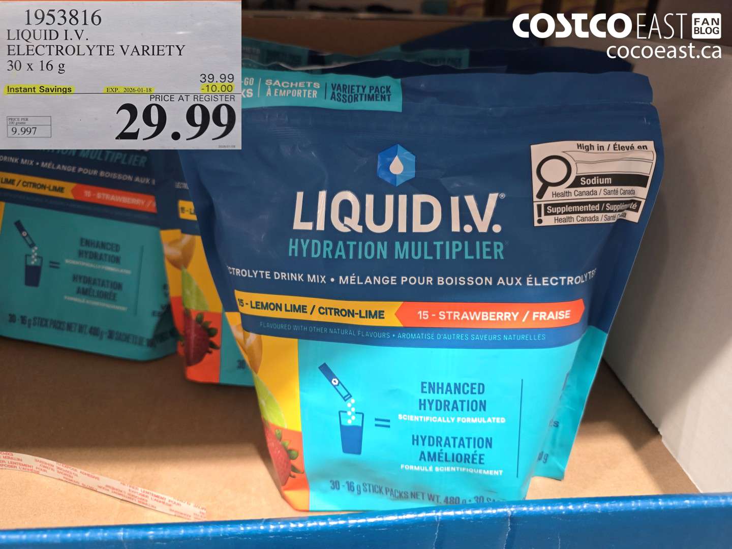 1953816 LIQUID I.V. ELECTROLYTE VARIETY 30 X 10 G ($10.00 INSTANT SAVINGS EXPIRES ON 2026-01-18) $29.99