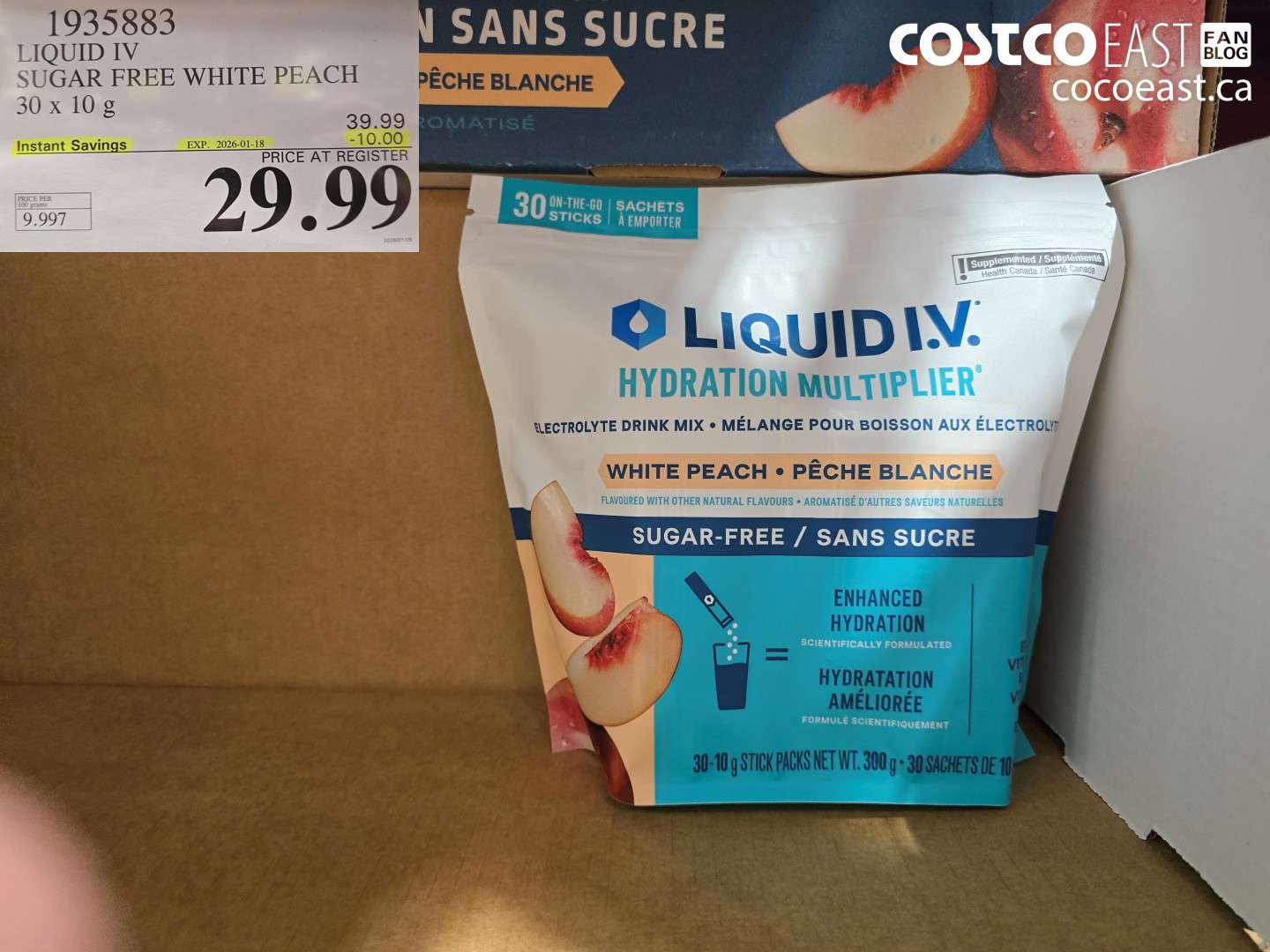 1935883 LIQUID IV SUGAR FREE WHITE PEACH 30 x 10 g ($10.00 INSTANT SAVINGS EXPIRES ON 2026-01-18) $29.99