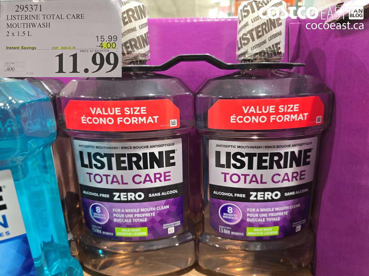 295371 LISTERINE TOTAL CARE MOUTHWASH 2 X 1.5L ($4.00 INSTANT SAVINGS EXPIRES ON 2026-01-18) $11.99