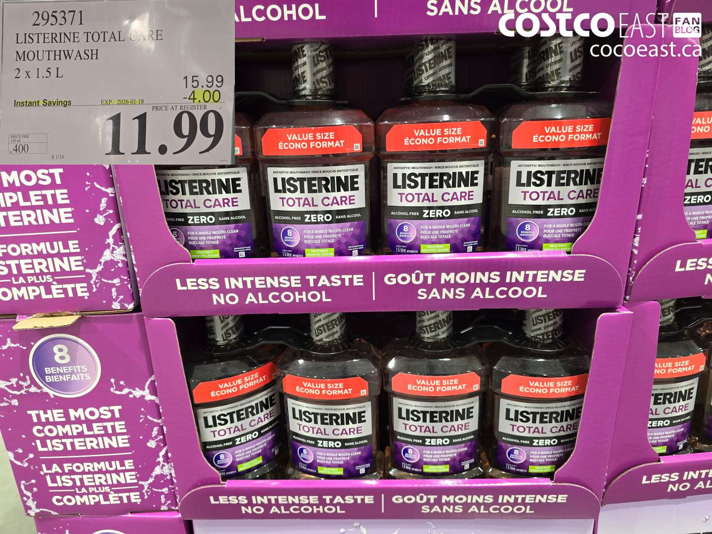 295371 LISTERINE TOTAL CARE MOUTHWASH 2 X 1.5L ($4.00 INSTANT SAVINGS EXPIRES ON 2026-01-18) $11.99