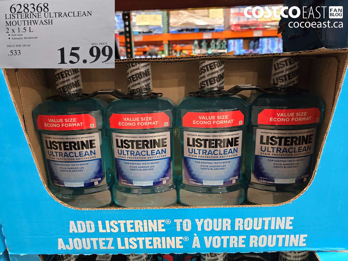 628368 LISTERINE ULTRACLEAN MOUTHWASH 2 x 1.5 L $15.99