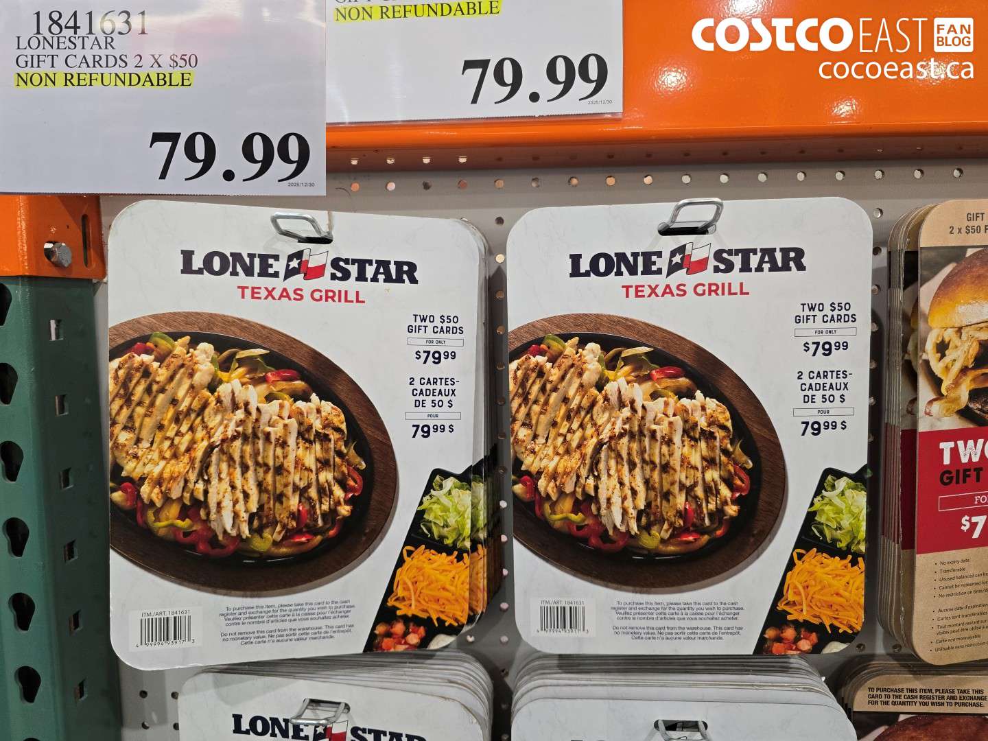 1841631 LONESTAR GIFT CARDS 2 X $50 ITEM IS NON-REFUNDABLE $79.99