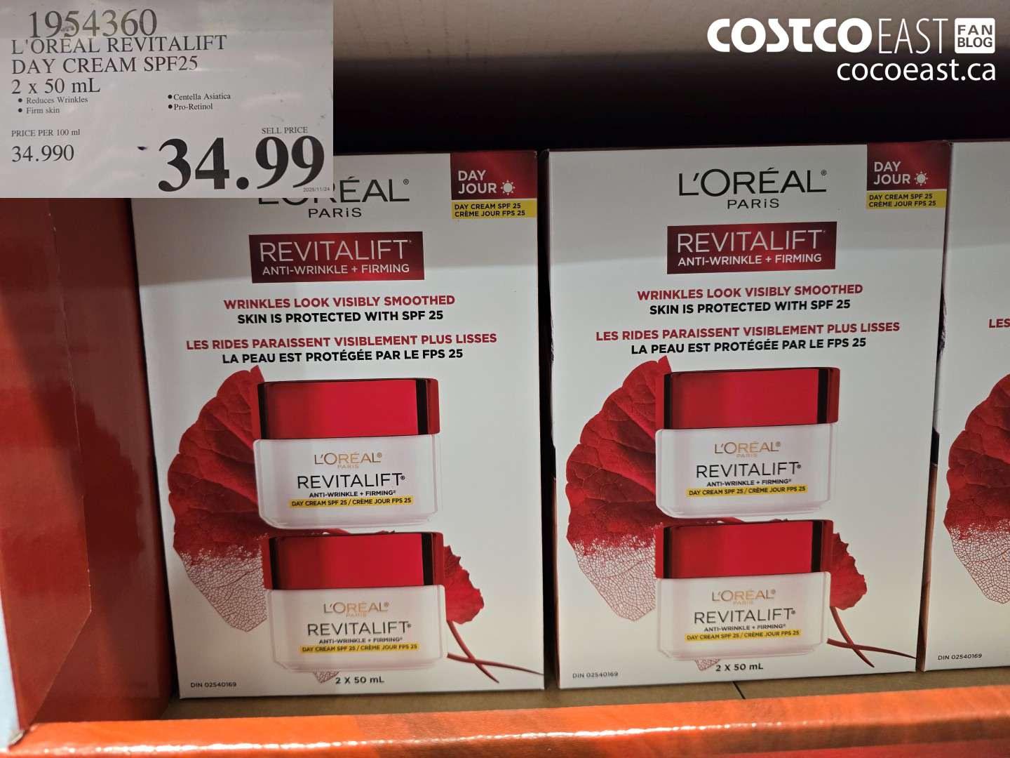1954360 L'OREAL REVITALIFT DAY CREAM SPEF25 2x 50 mL $34.99