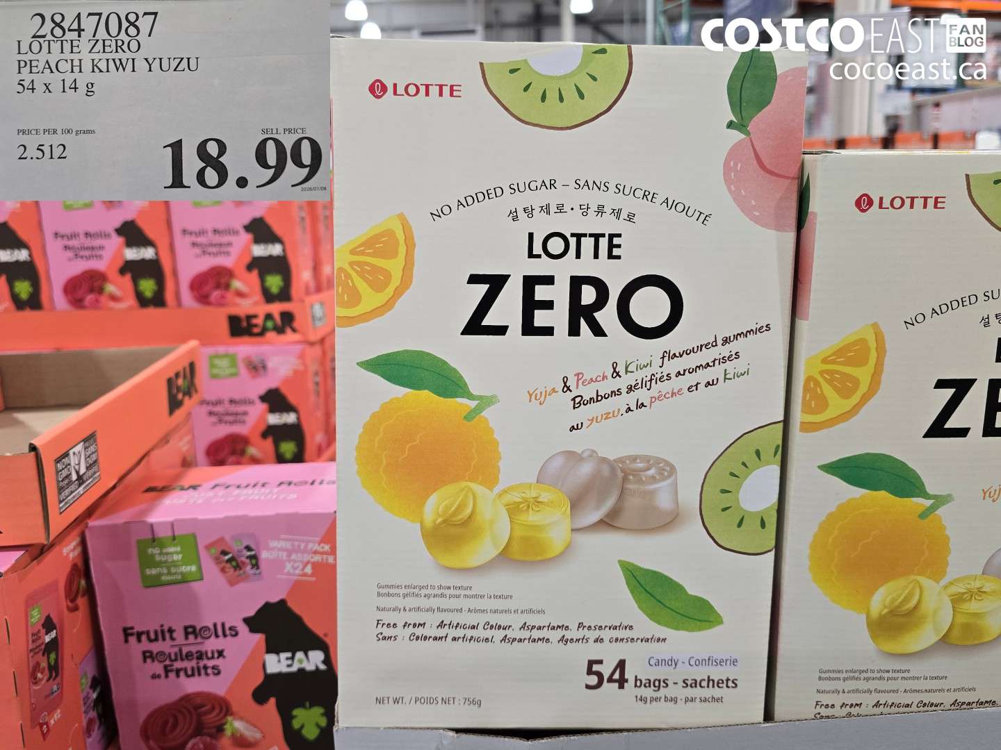 2847087 LOTTE ZERO PEACH KIWI YUZU 54x 14G $18.99