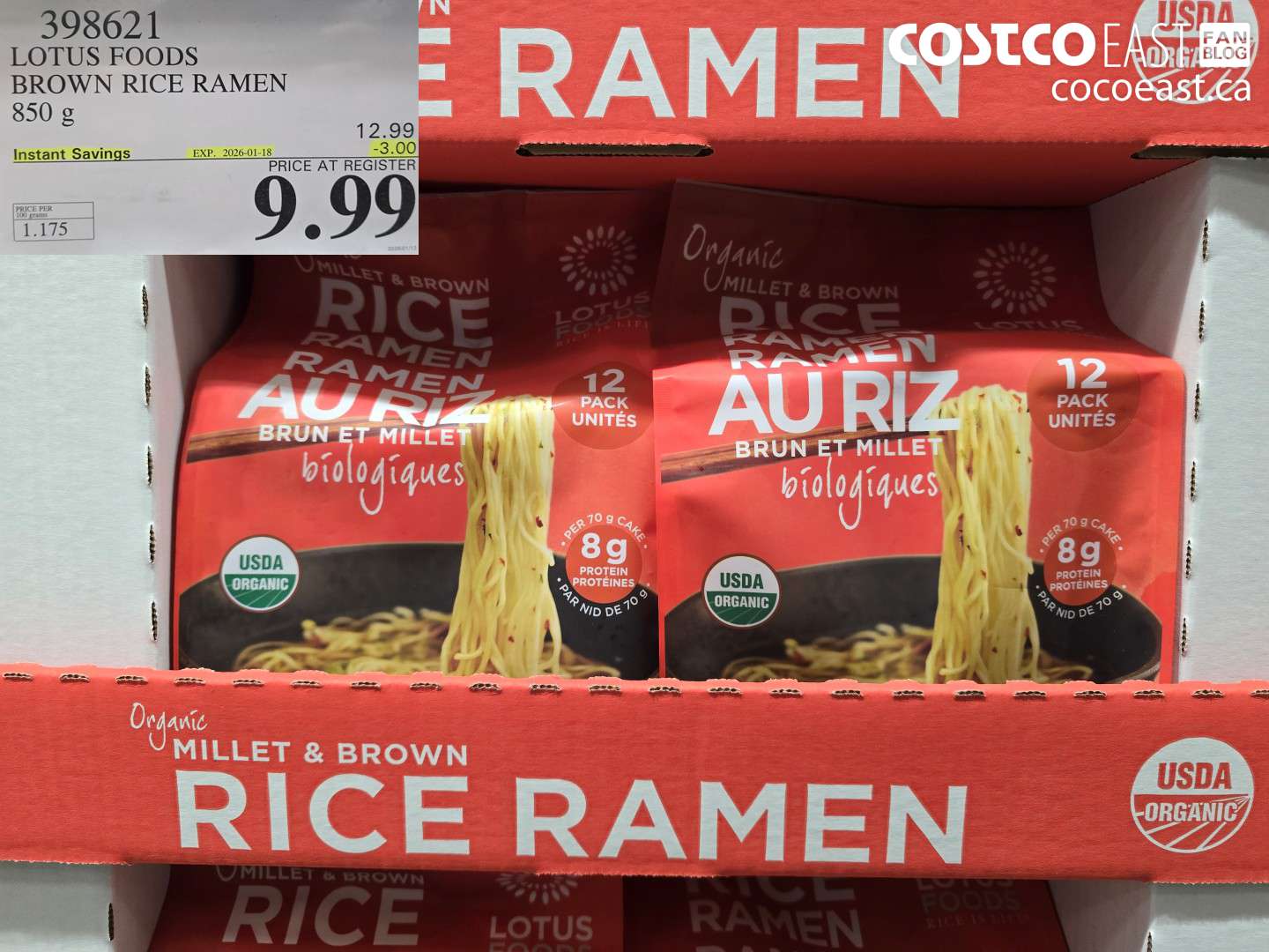 398621 LOTUS FOODS BROWN RICE RAMEN 850 g ($3.00 INSTANT SAVINGS EXPIRES ON 2026-01-18) $9.99