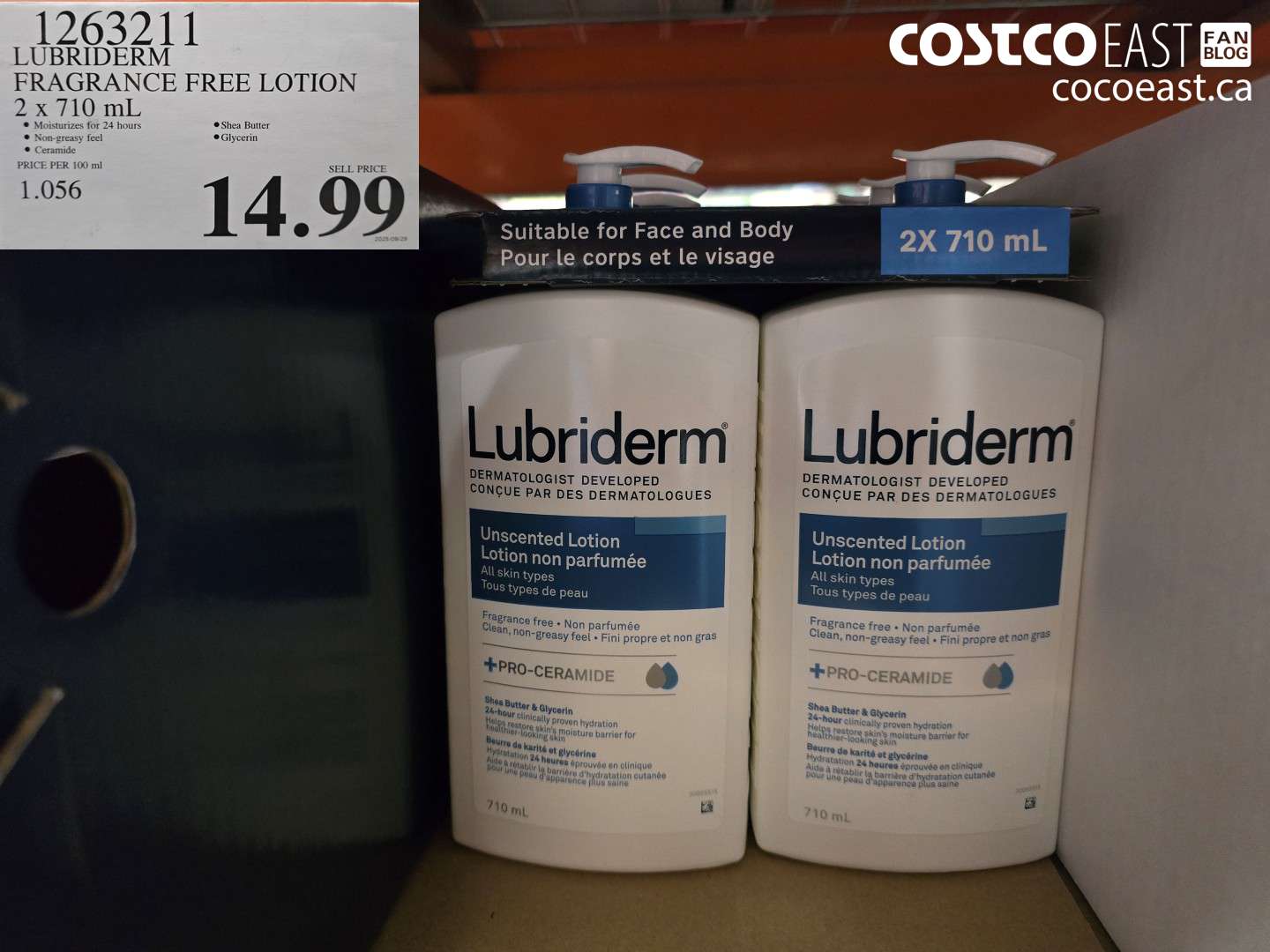 1263211 LUBRIDERM FRAGRANCE FREE LOTION 2 X 710 ML $14.99