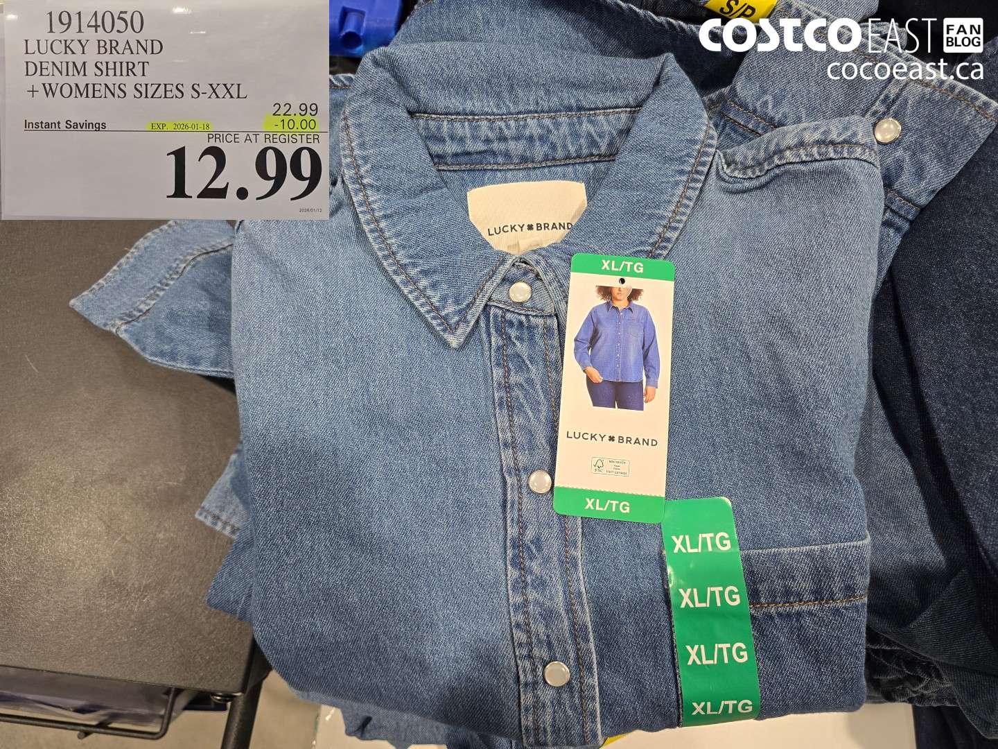 1914050 LUCKY BRAND DENIM SHIRT + WOMENS SIZES S-XXL ($10.00 INSTANT SAVINGS EXPIRES ON 2026-01-18) $12.99