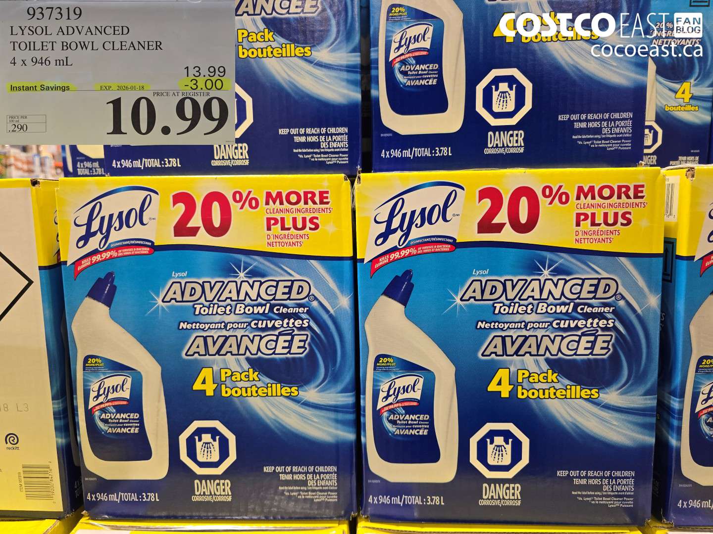 937319 LYSOL ADVANCED TOILET BOWL CLEANER 4 X 946 ML ($3.00 INSTANT SAVINGS EXPIRES ON 2026-01-18) $10.99