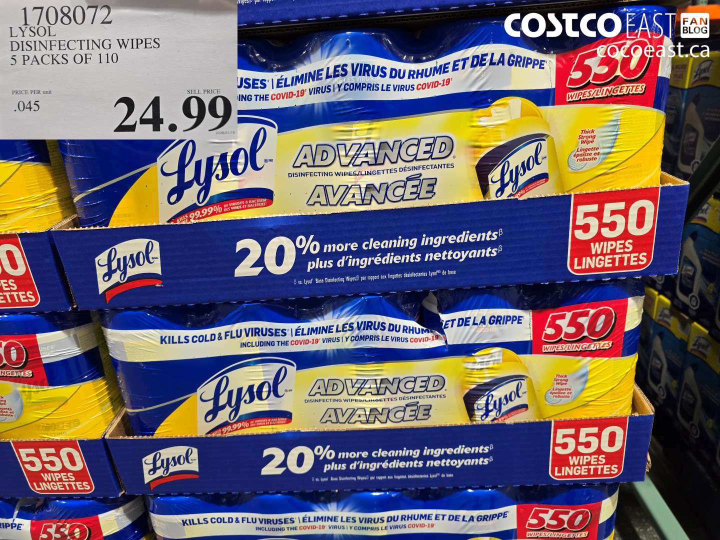 1708072 LYSOL DISINFECTING WIPES 5 PACKS OF 110 $24.99