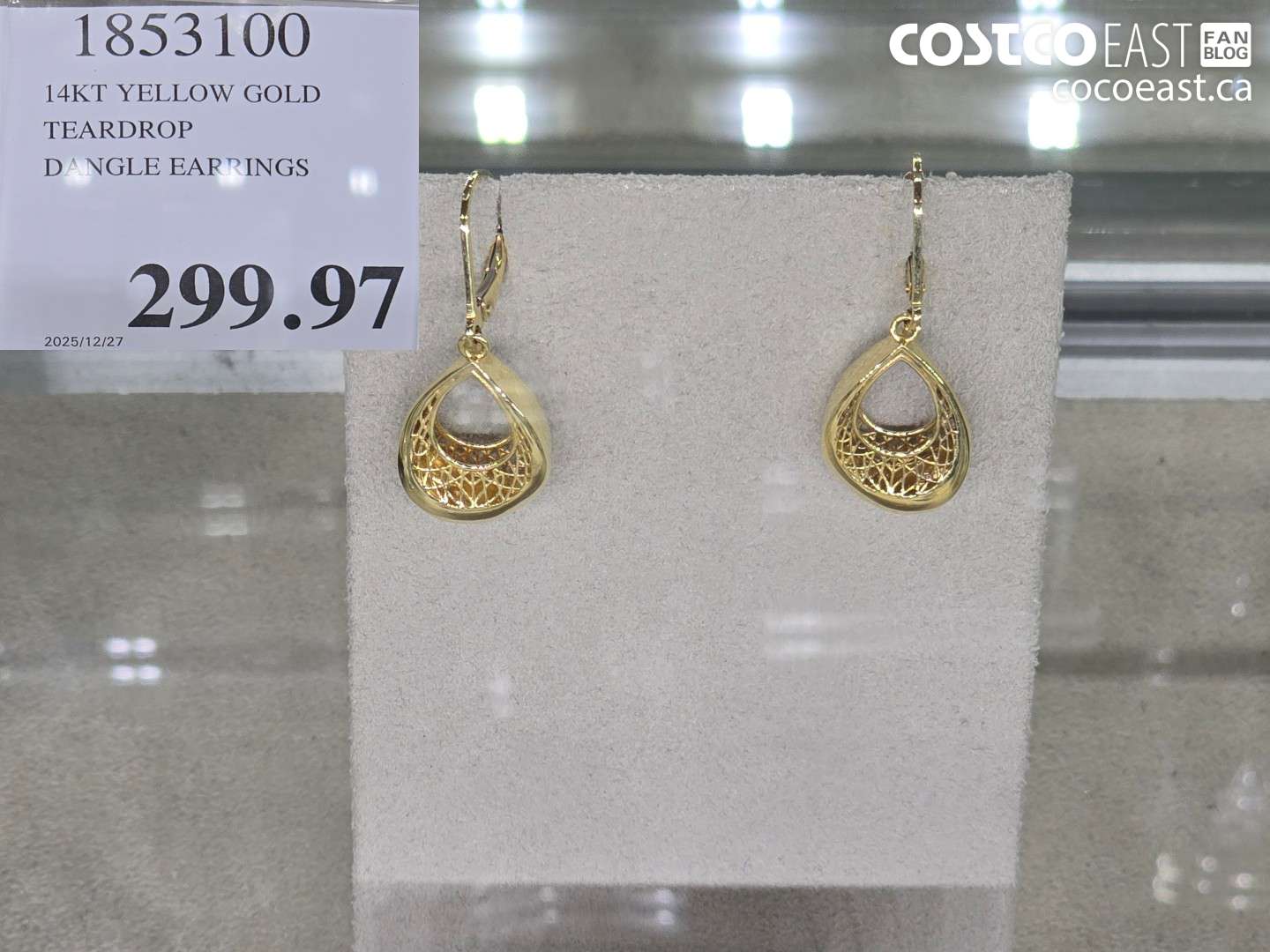 1853100 Ll4KT YELLOW GOLD TEARDROP DANGLE EARRINGS $299.97