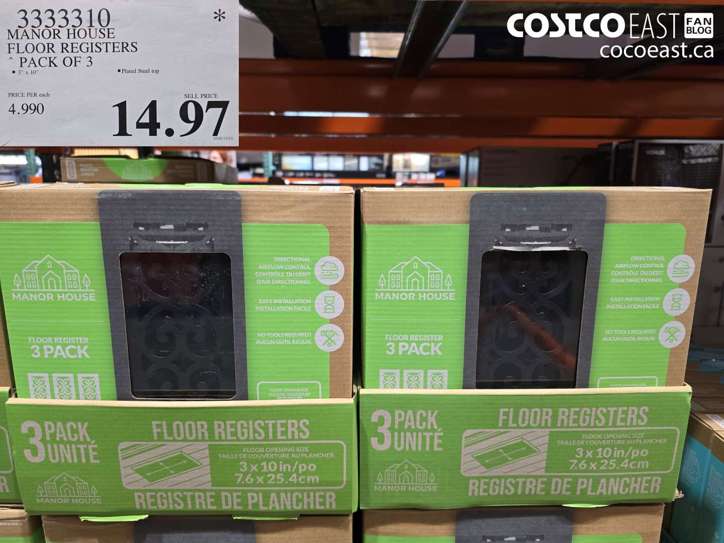 3333310 MANOR HOUSE FLOOR REGISTERS PACK OF 3 $14.97