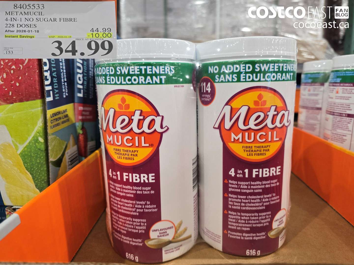 8405533 METAMUCIL 4-IN-1 NO SUGAR FIBER 228 DOSES ($10.00 INSTANT SAVINGS EXPIRES ON 2026-01-18) $34.99