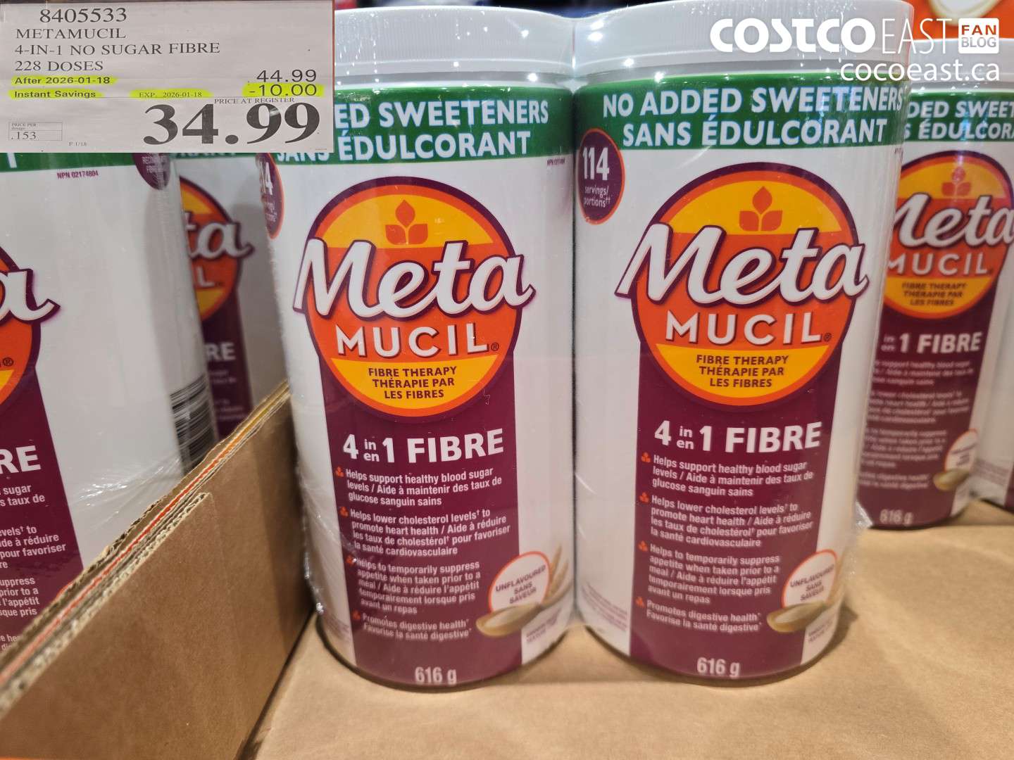 8405533 METAMUCIL 4-IN-1 NO SUGAR FIBER 228 DOSES ($10.00 INSTANT SAVINGS EXPIRES ON 2026-01-18) $34.99