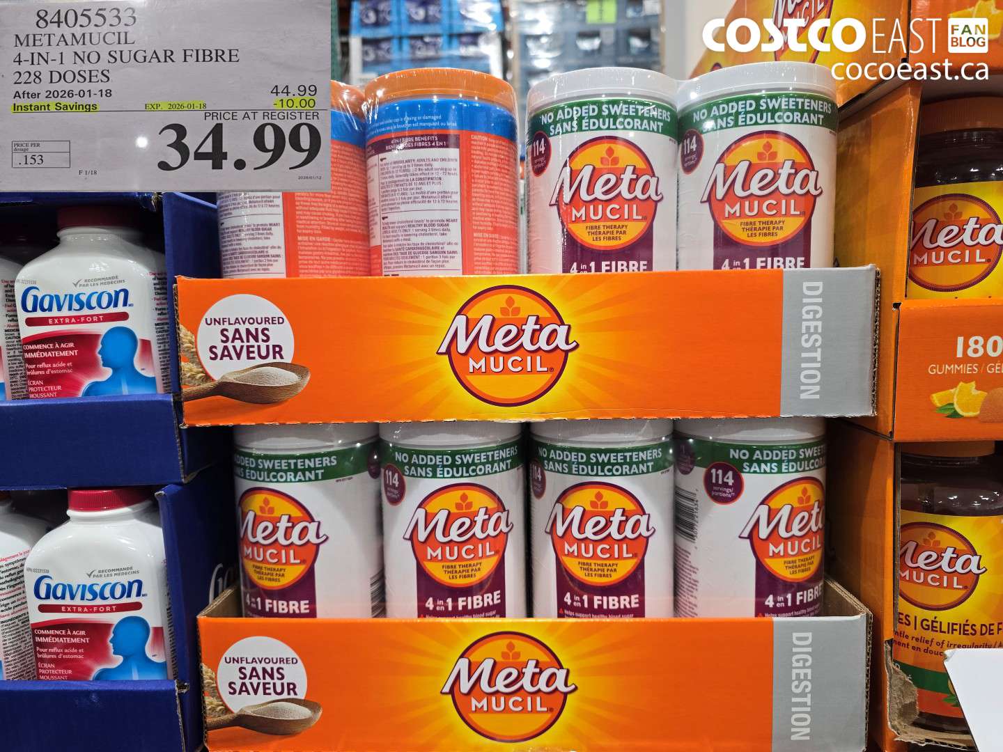 8405535 METAMUCIL 4-IN-1 NO SUGAR FIBRE 228 DOSES ($10.00 INSTANT SAVINGS EXPIRES ON 2026-01-18) $34.99