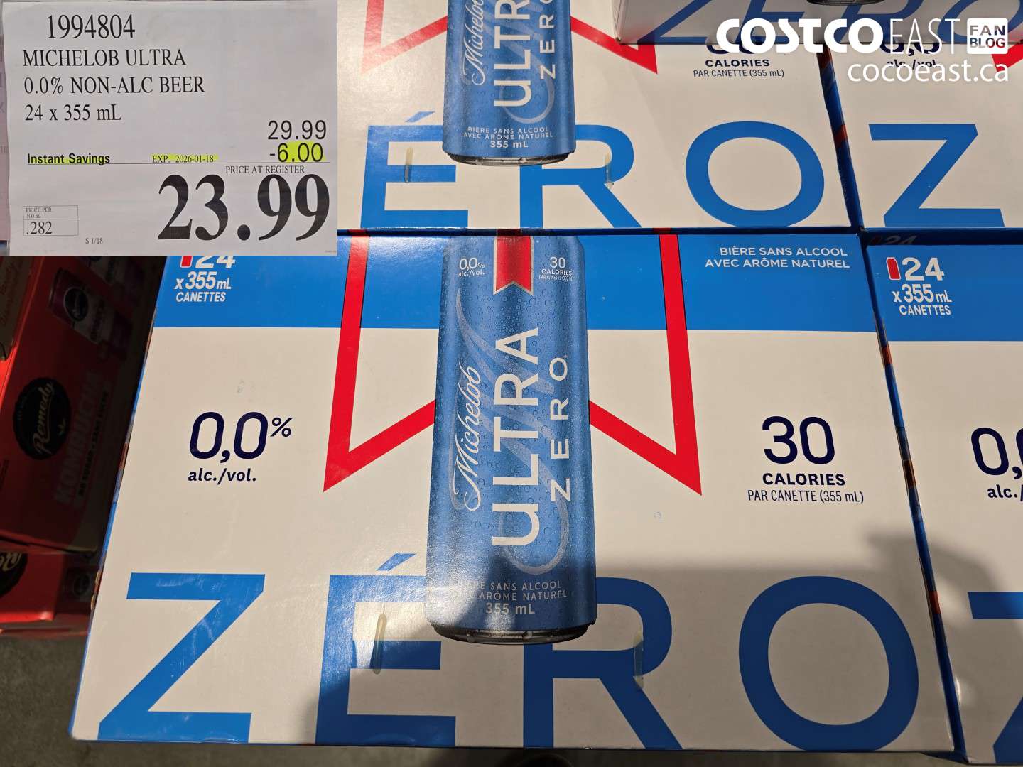 1994804 MICHELOB ULTRA 0.0% NON-ALC BEER 24X 355 mL ($6.00 INSTANT SAVINGS EXPIRES ON 2026-01-18) $23.99