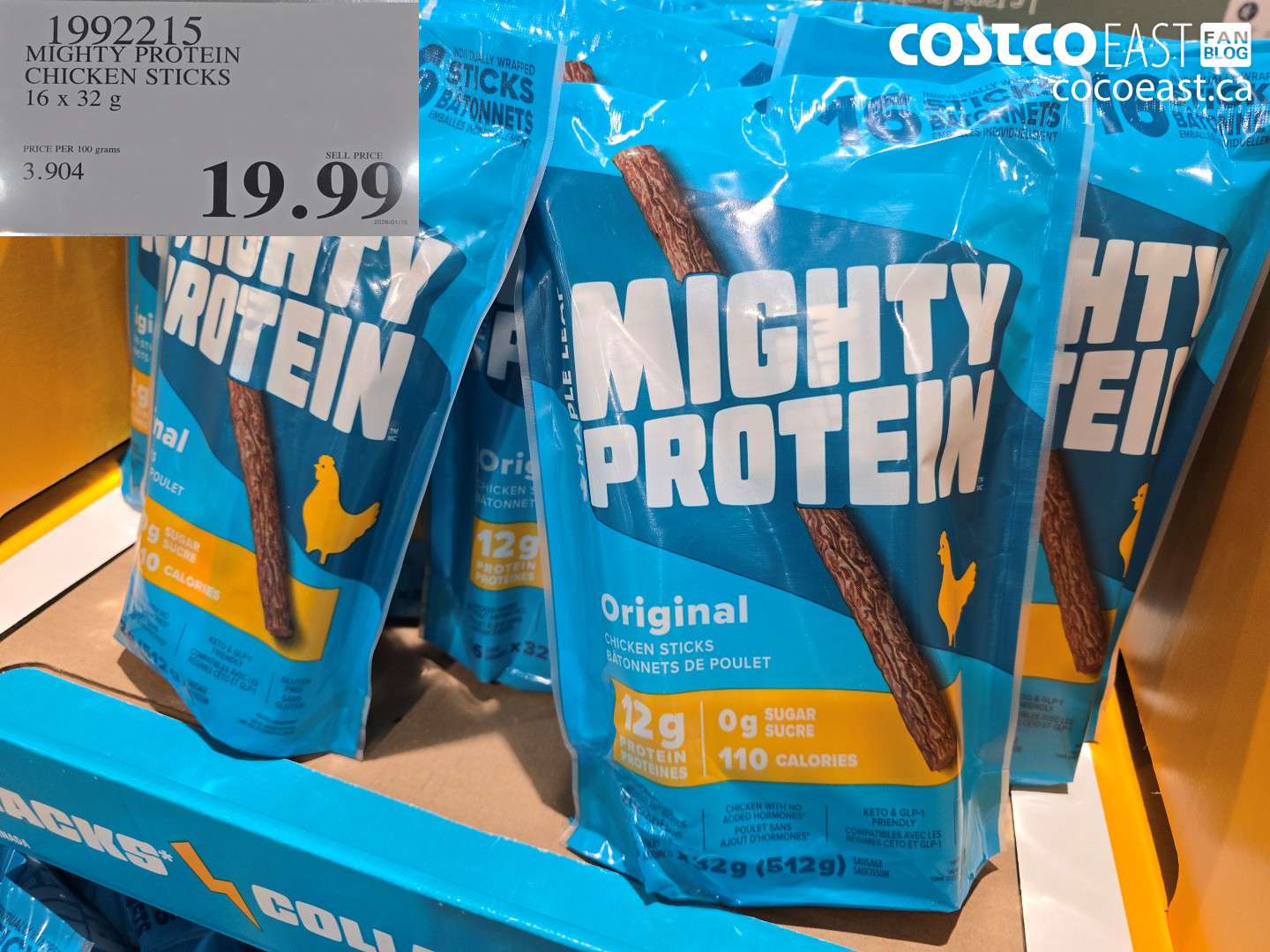 1992215 MIGHTY PROTEIN CHICKEN STICKS 16 X 32 G $19.99