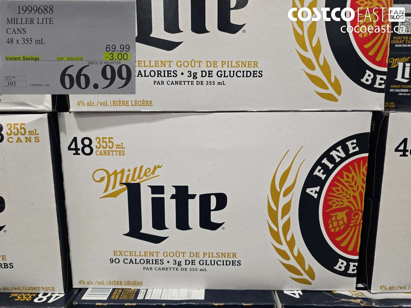 1999688 MILLER LITE CANS 48 x 355 mL ($3.00 INSTANT SAVINGS EXPIRES ON 2026-02-08) $66.99