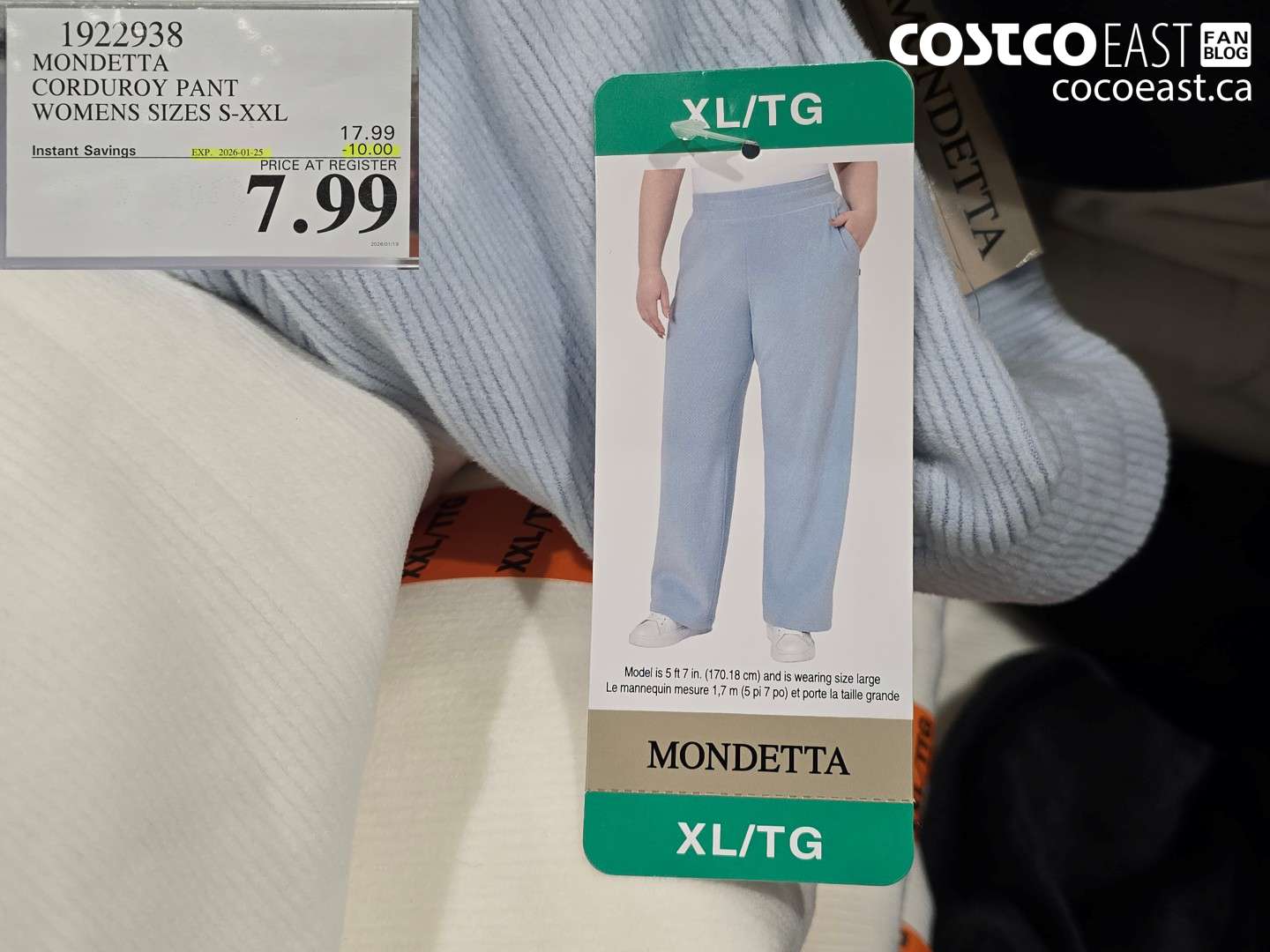 1922938 MONDETTA CORDUROY PANT WOMENS SIZES S-XXL ($10.00 INSTANT SAVINGS EXPIRES ON 2026-01-25) $7.99