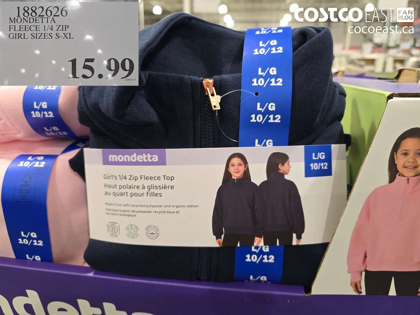 1882626 MONDETTA FLEECE 1/4 ZIP GIRL SIZES S-XL $15.99