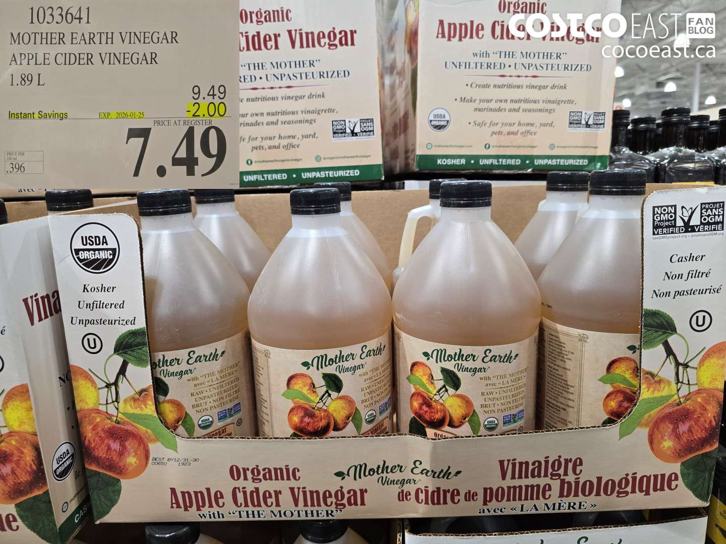 1033641 MOTHER EARTH VINEGAR APPLE CIDER VINEGAR 1.89 L ($2.00 INSTANT SAVINGS EXPIRES ON 2026-01-25) $7.49