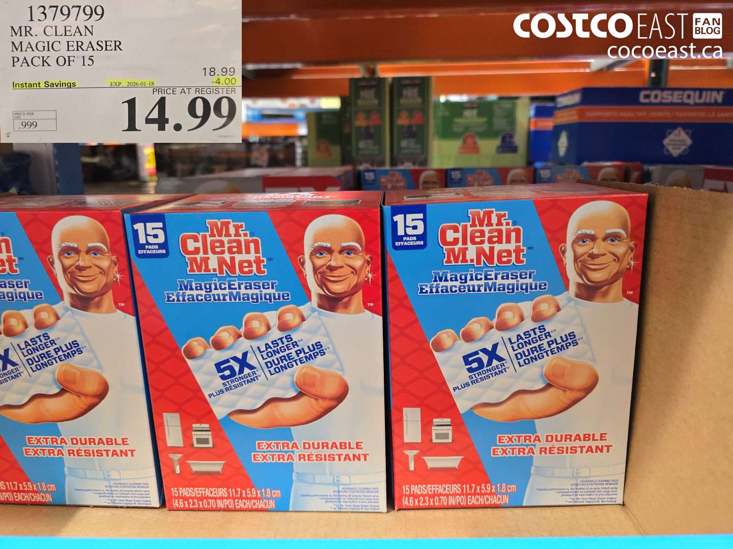 1379799 MR. CLEAN MAGIC ERASER PACK OF 15 ($4.00 INSTANT SAVINGS EXPIRES ON 2026-01-18) $14.99