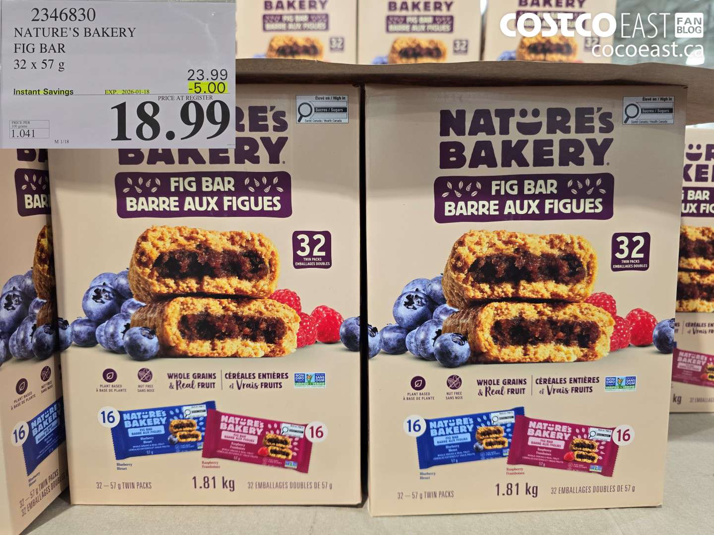 2346830 NATURE'S BAKERY FIG BAR 32 X 57 G ($5.00 INSTANT SAVINGS EXPIRES ON 2026-01-18) $18.99