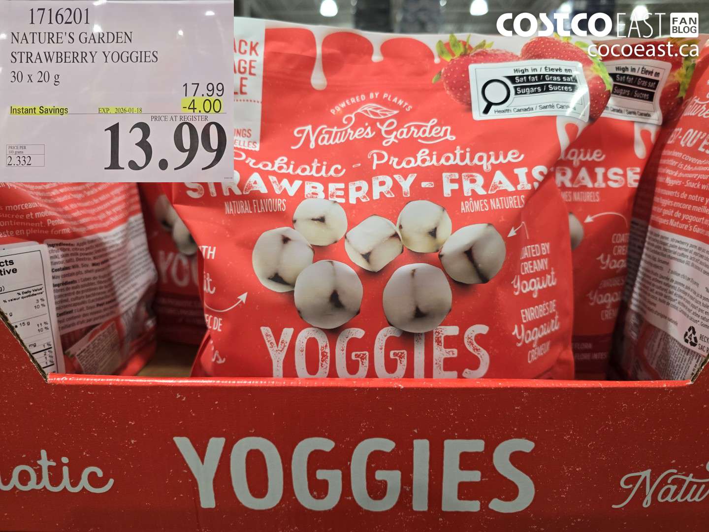 1716201 NATURE'S GARDEN STRAWBERRY YOGGIES 30 x 20 g ($4.00 INSTANT SAVINGS EXPIRES ON 2026-01-18) $13.99