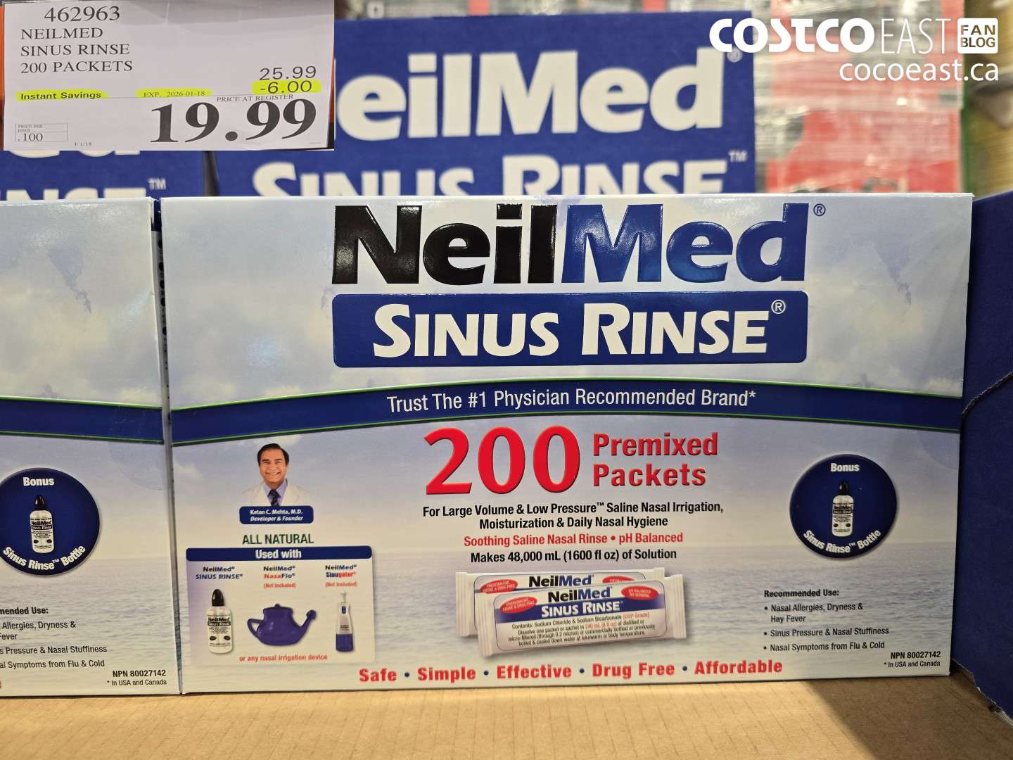 462963 NEILMED SINUS RINSE 200 PACKETS ($6.00 INSTANT SAVINGS EXPIRES ON 2026-01-18) $19.99