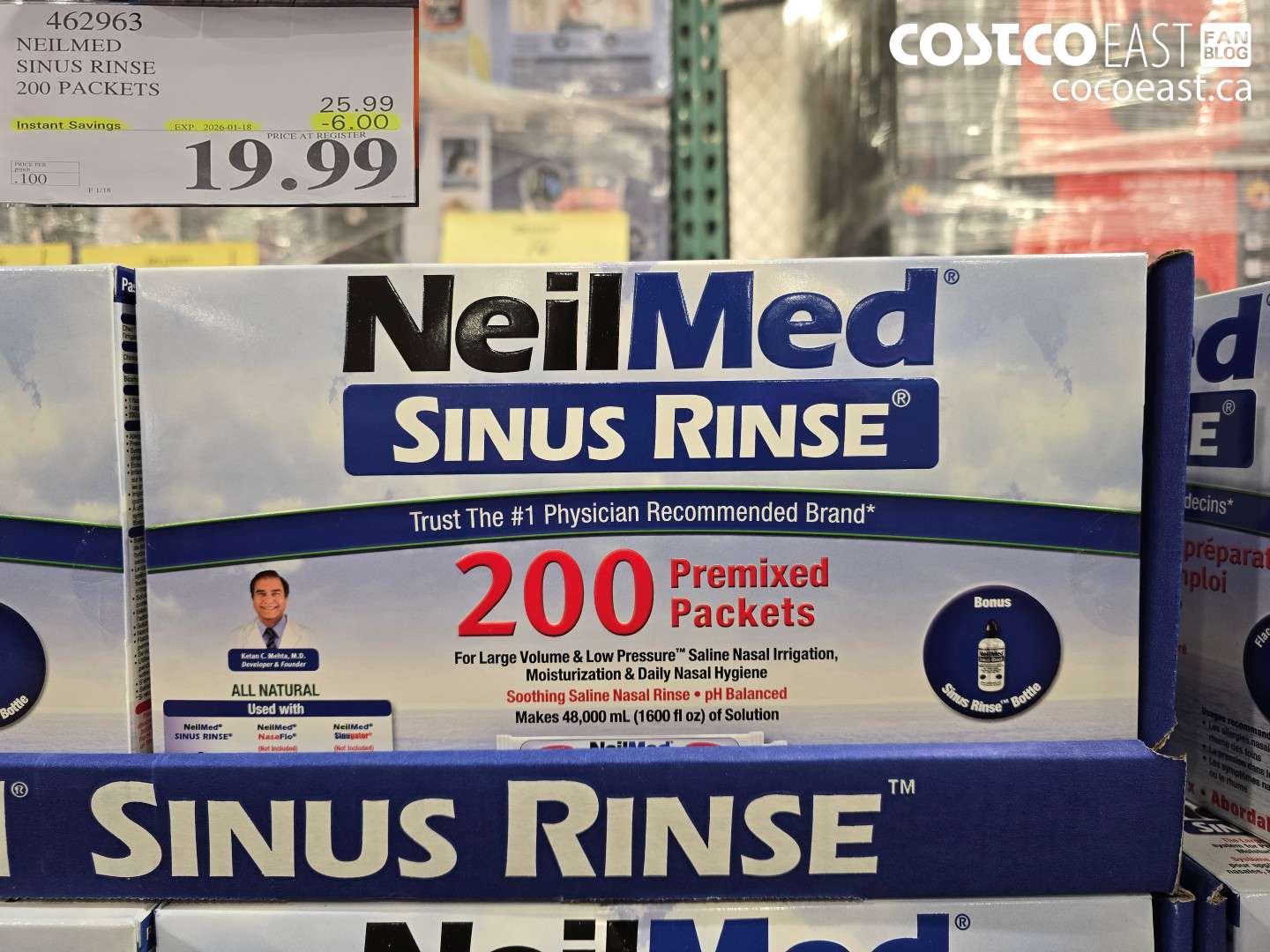 462963 NEILMED SINUS RINSE 200 PACKETS ($6.00 INSTANT SAVINGS EXPIRES ON 2026-01-18) $19.99
