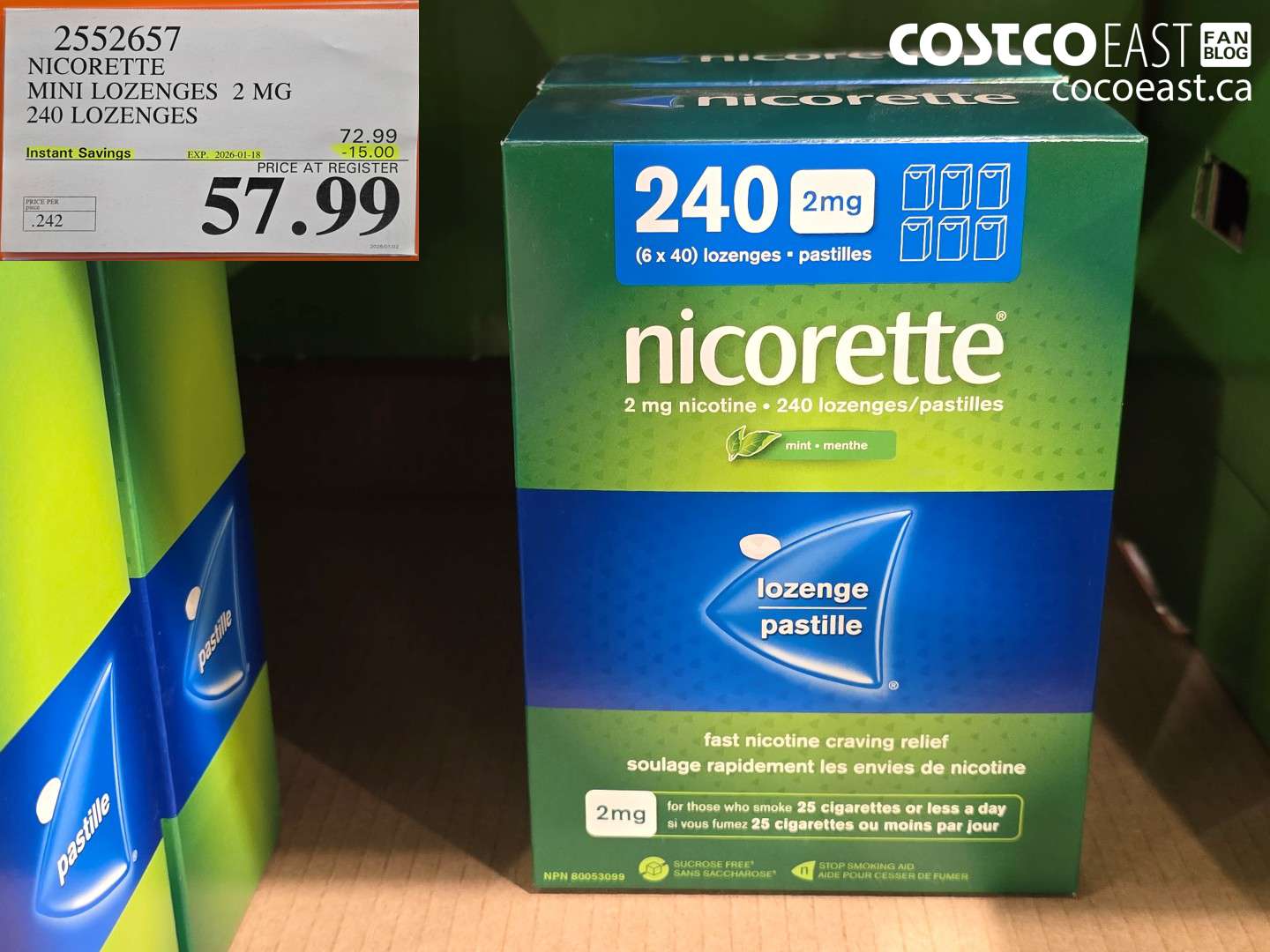 2552657 NICORETTE MINI LOZENGES 2 MG 240 lozenges ($15.00 INSTANT SAVINGS EXPIRES ON 2026-01-18) $57.99