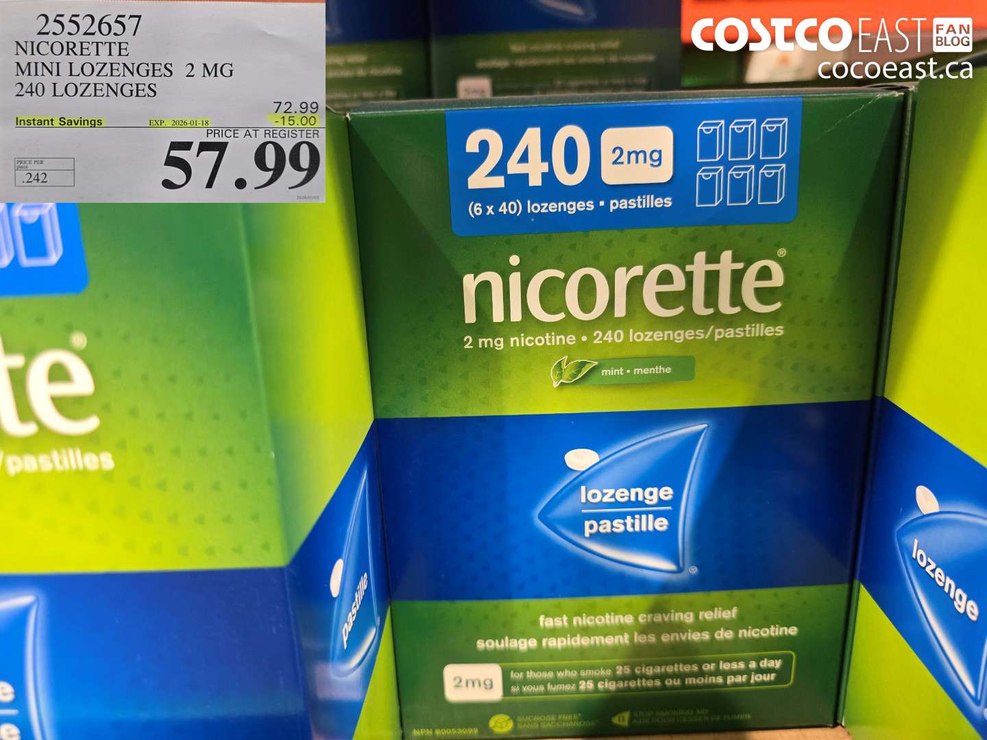 2552657 NICORETTE MINI LOZENGES 2 MG 240 lozenges ($15.00 INSTANT SAVINGS EXPIRES ON 2026-01-18) $57.99