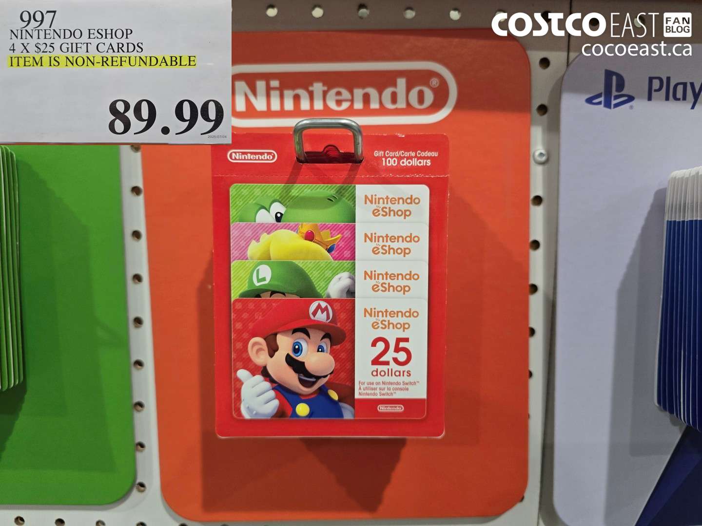 997 NINTENDO ESHOP 4X $25 GIFT CARDS ITEM IS NON-REFUNDABLE $89.99
