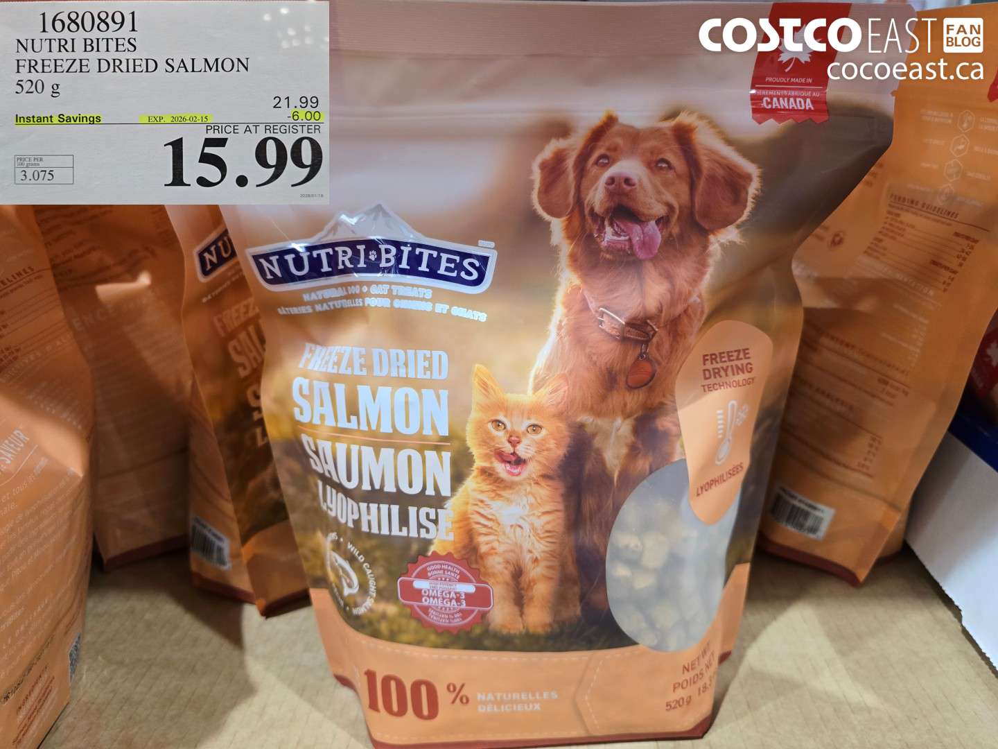 1680891 NUTRI BITES FREEZE DRIED SALMON 520 g ($6.00 INSTANT SAVINGS EXPIRES ON 2026-02-15) $15.99