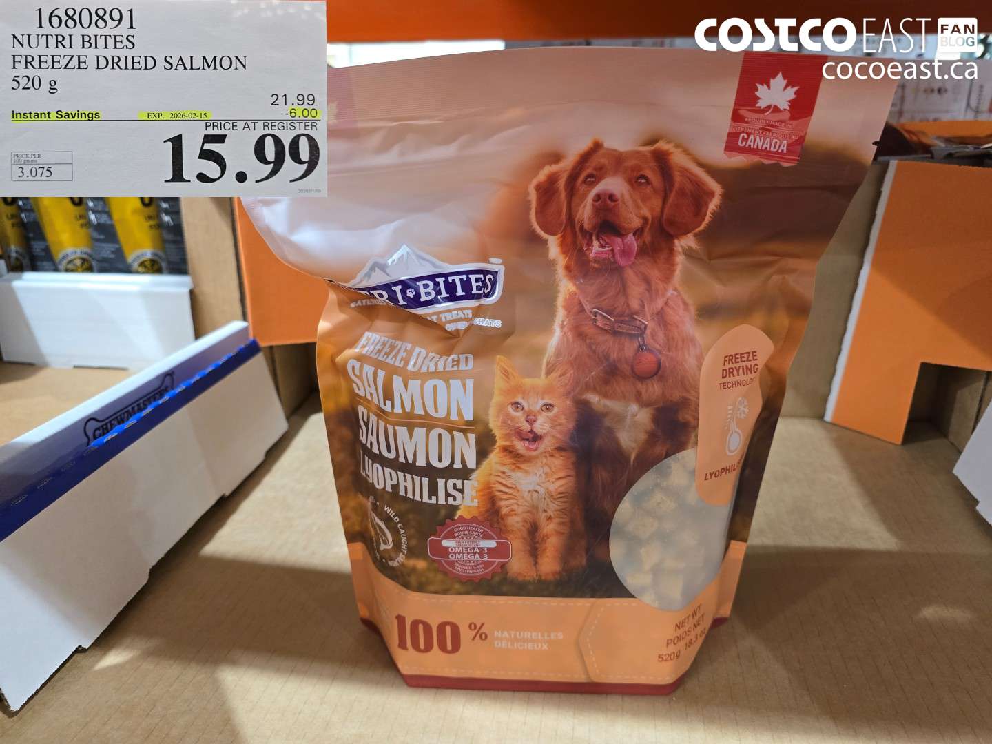 1680891 NUTRI BITES FREEZE DRIED SALMON 520 g ($6.00 INSTANT SAVINGS EXPIRES ON 2026-02-15) $15.99