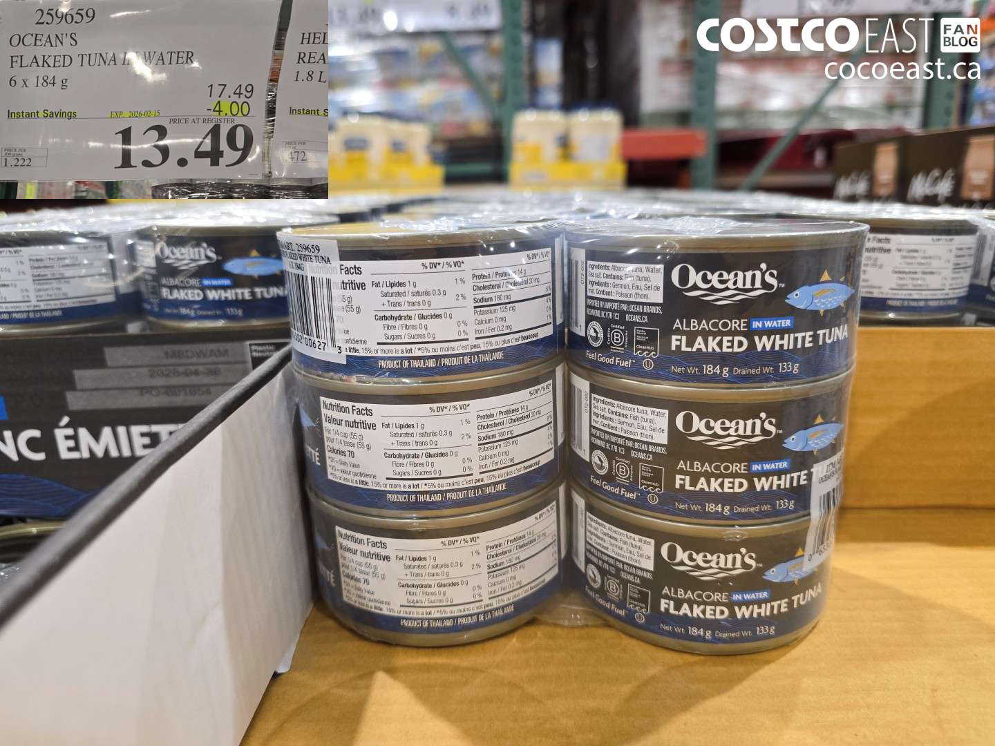 259659 OCEAN'S FLAKED TUNA IN WATER 6 x 184 G ($4.00 INSTANT SAVINGS EXPIRES ON 2026-02-15) $13.49