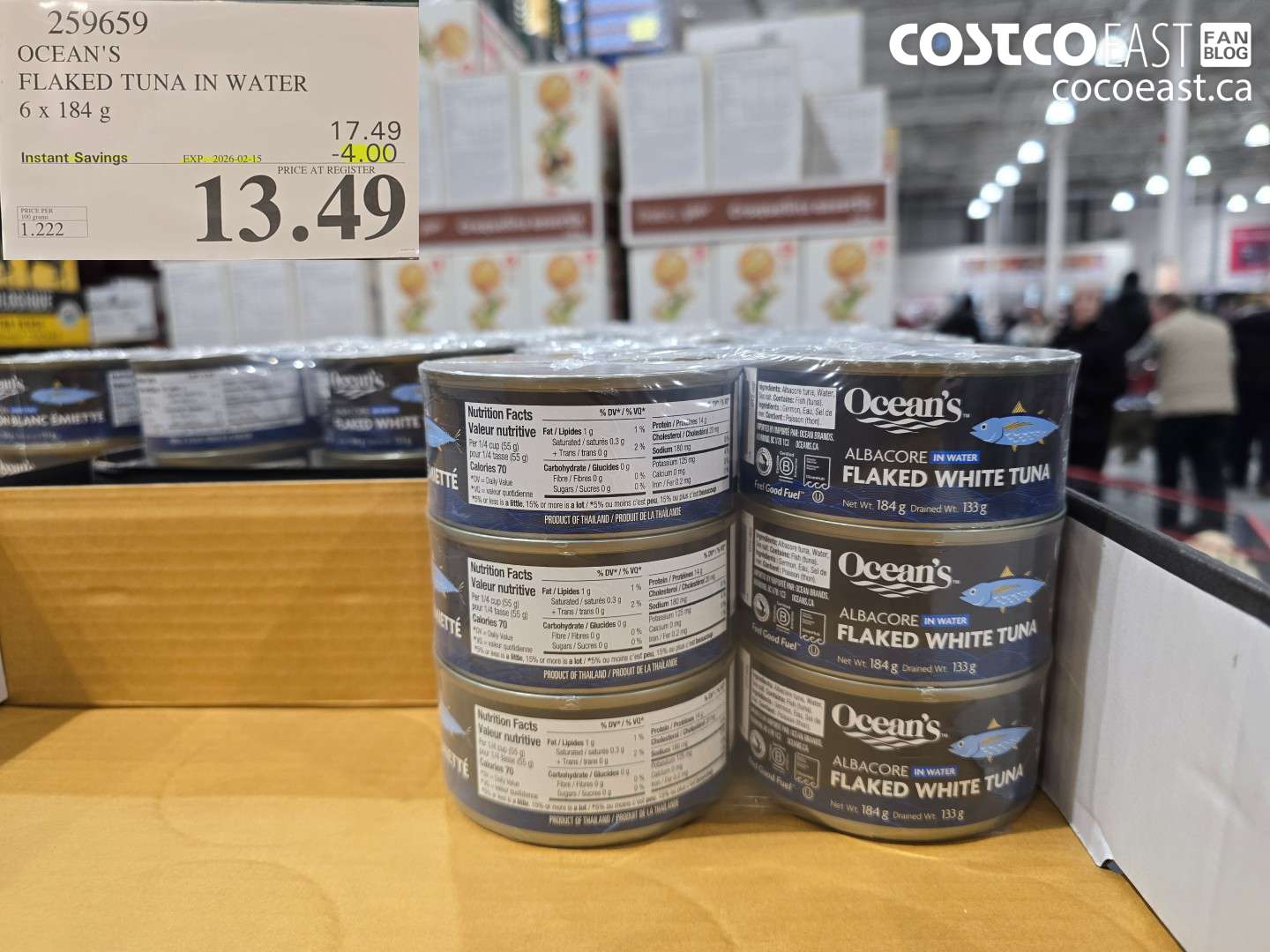 259659 OCEAN'S FLAKED TUNA IN WATER 6 x 184 G ($4.00 INSTANT SAVINGS EXPIRES ON 2026-02-15) $13.49