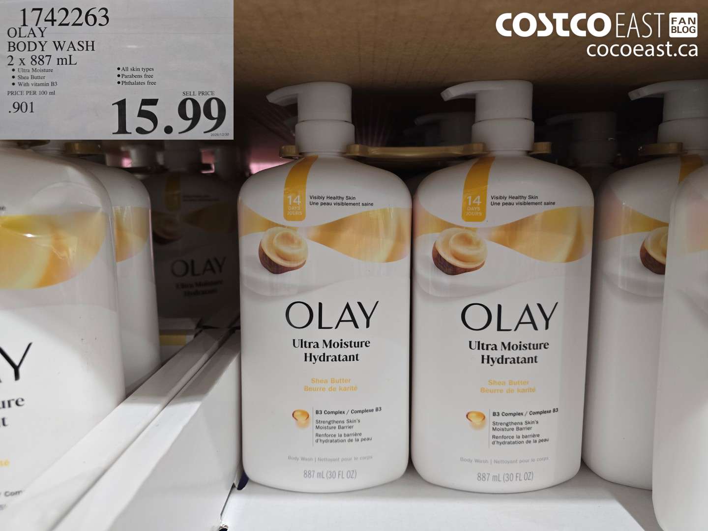 1742263 OLAY BODY WASH 2 X 887 mL $15.99