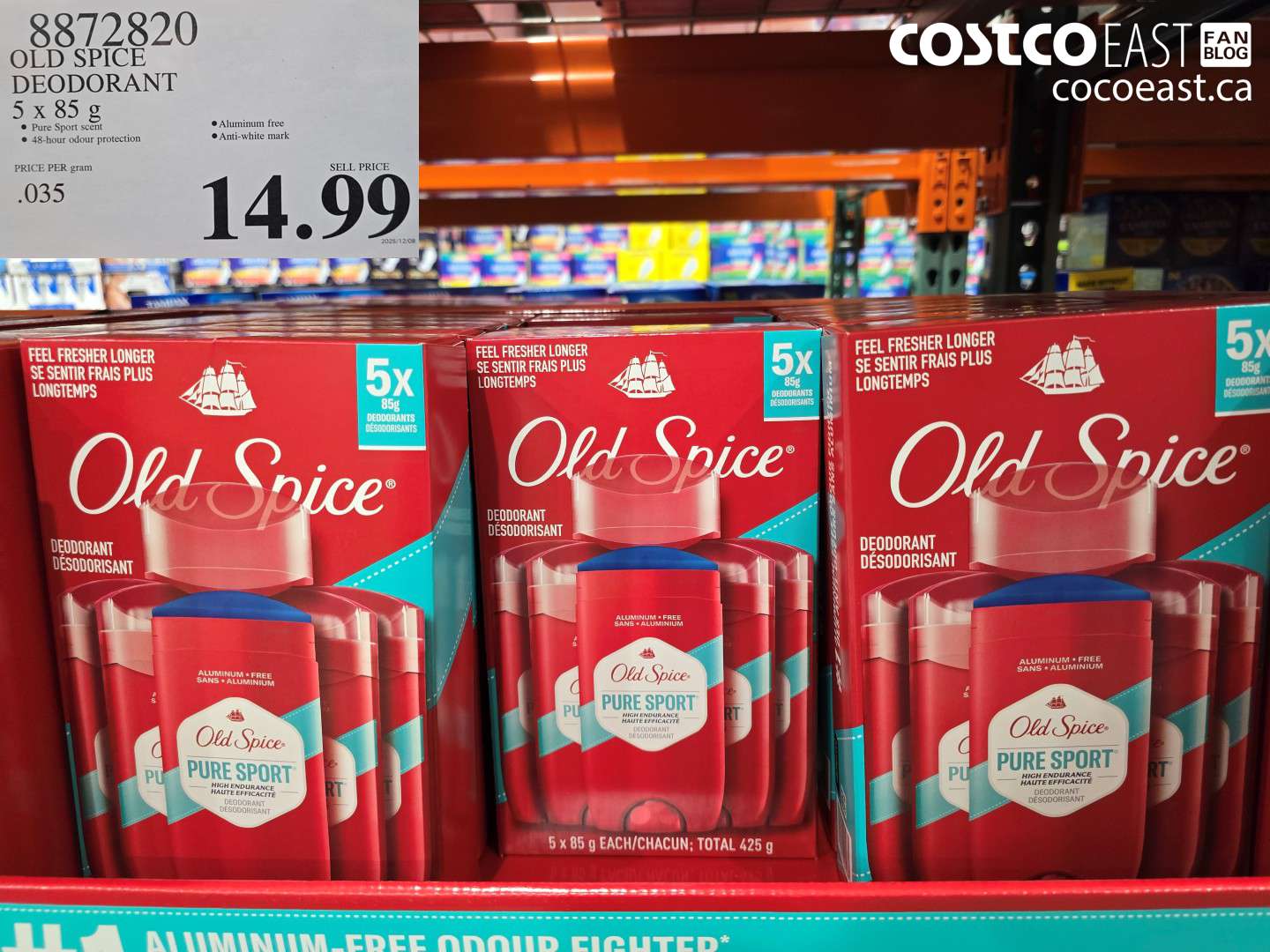 8872820 OLD SPICE DEODORANT 5 x 85G $14.99