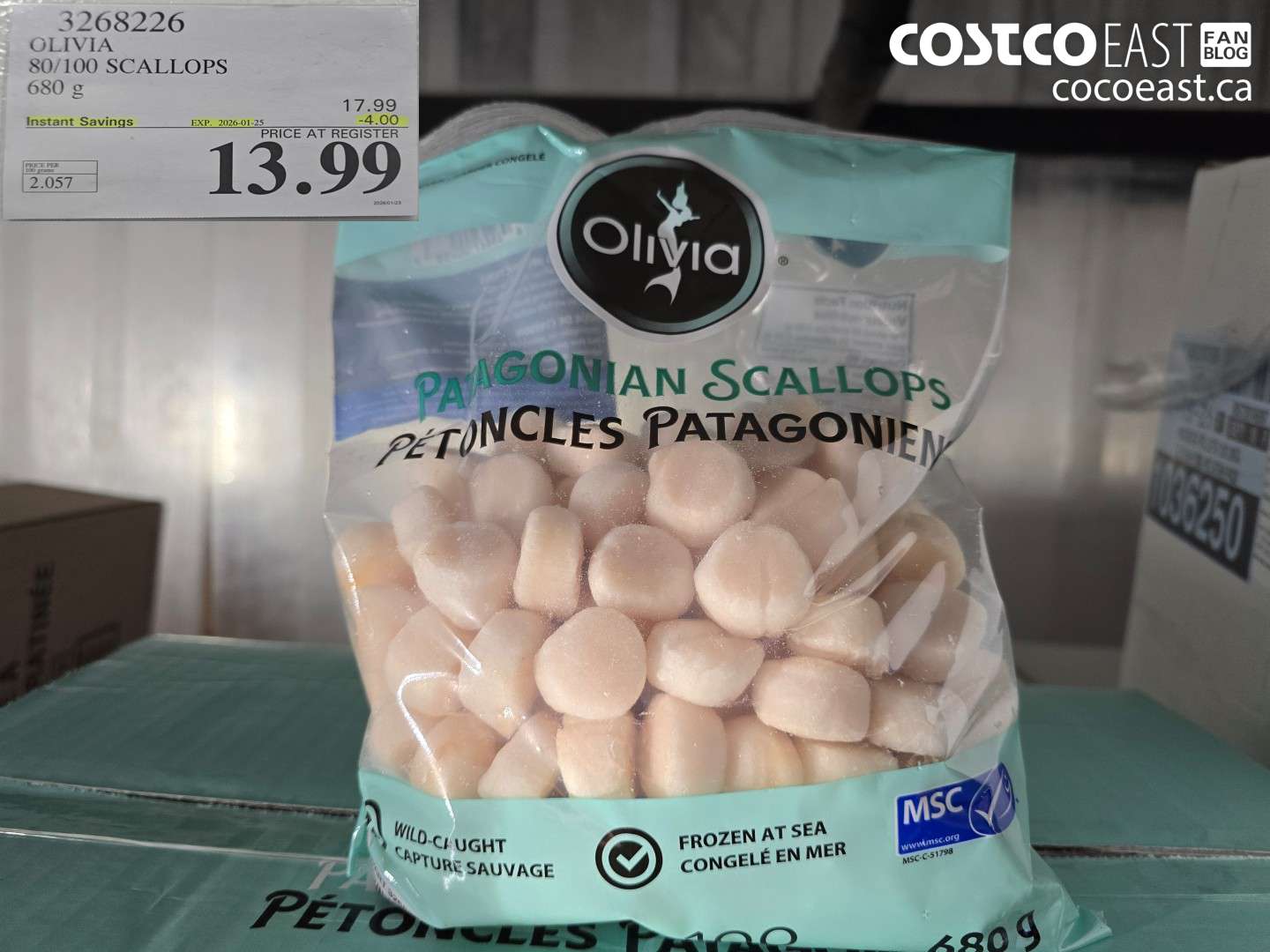 3268226 OLIVIA 80/100 SCALLOPS 680 G ($4.00 INSTANT SAVINGS EXPIRES ON 2026-01-25) $13.99