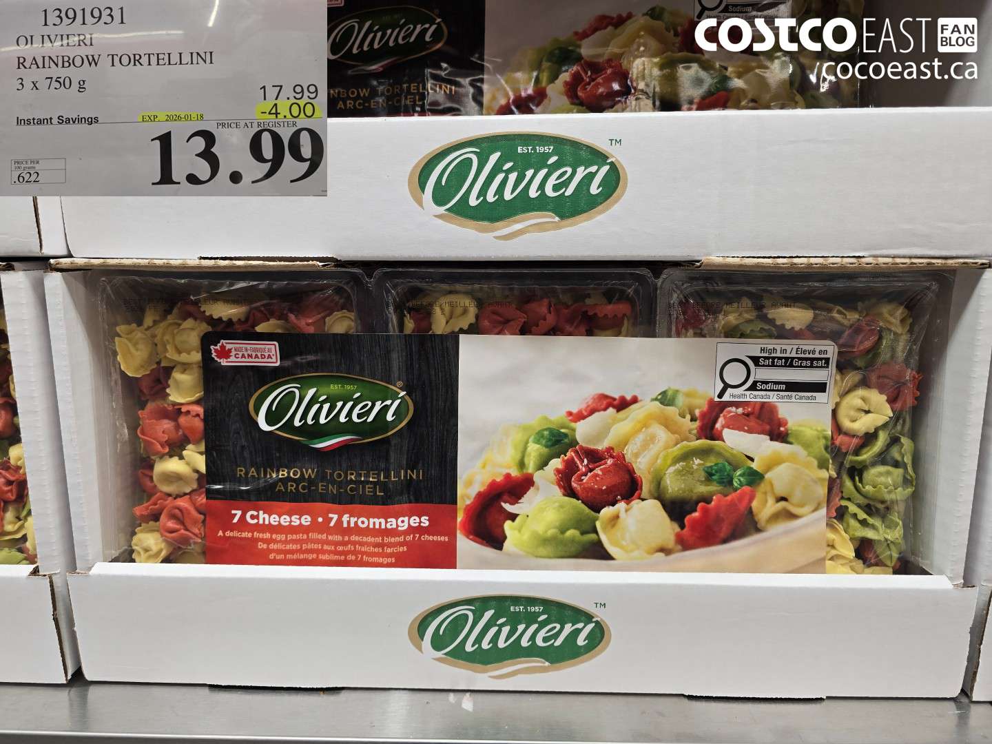 1391931 OLIVIERI RAINBOW TORTELLINI 3 x 750G ($3.50 INSTANT SAVINGS EXPIRES ON 2026-01-18) $13.99