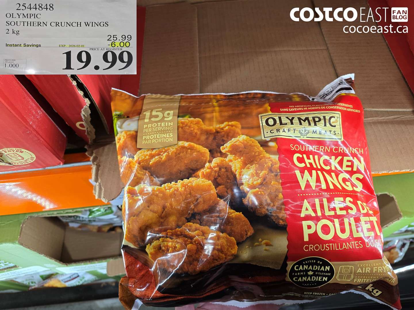 2544848 OLYMPIC SOUTHERN CRUNCH CHICKEN WINGS 2 kg ($6.00 INSTANT SAVINGS EXPIRES ON 2026-02-01) $19.99