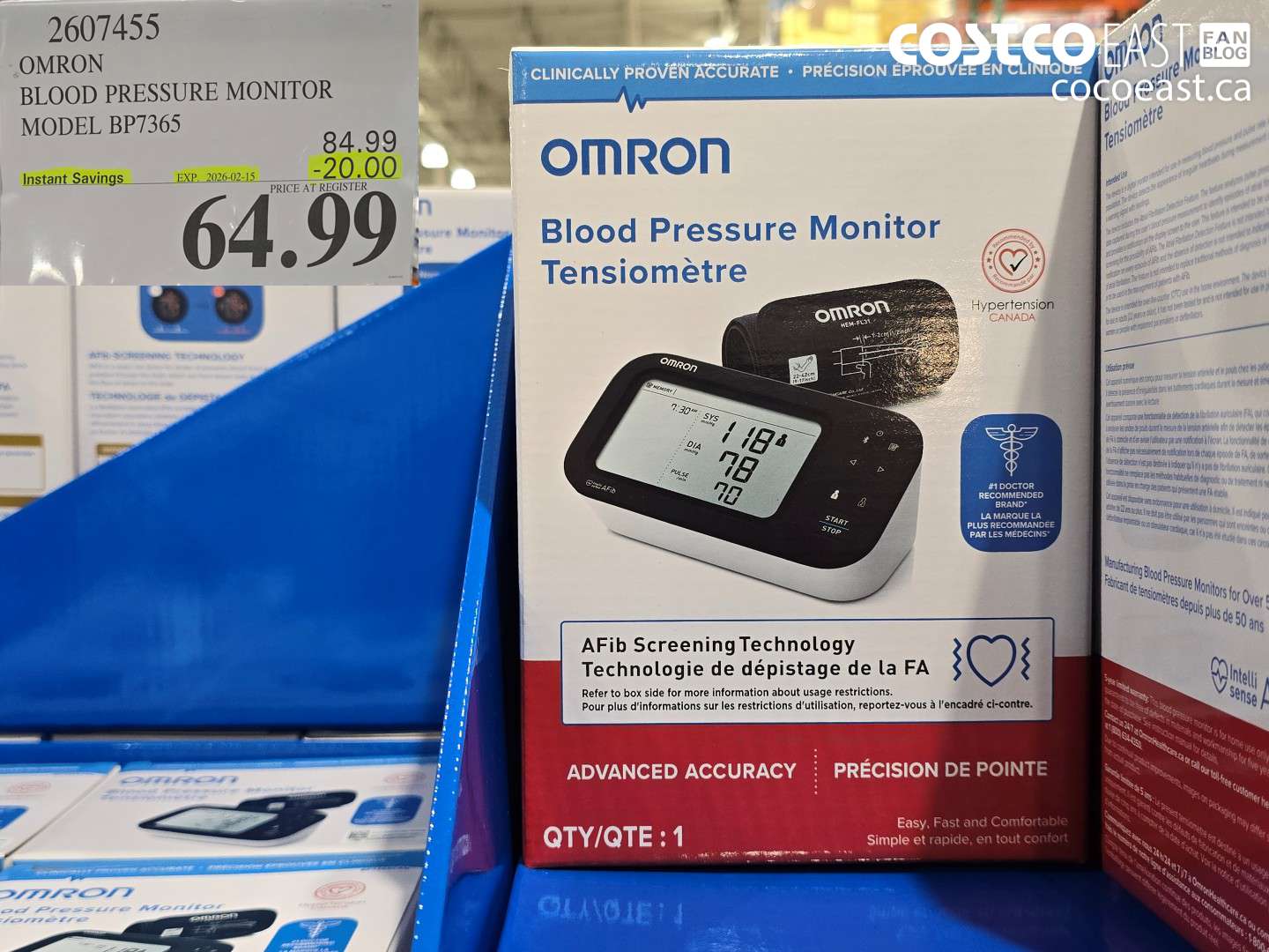 2607455 OMRON BLOOD PRESSURE MONITOR MODEL BP7365 ($20.00 INSTANT SAVINGS EXPIRES ON 2026-02-15) $64.99