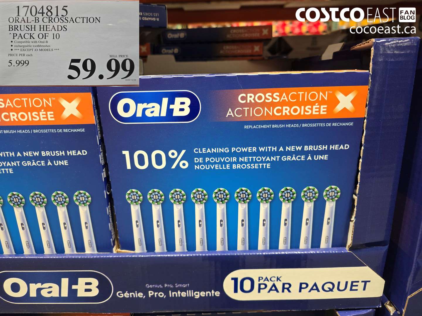 1704815 ORAL-B CROSSACTION BRUSH HEADS PACK OF 10 $59.99
