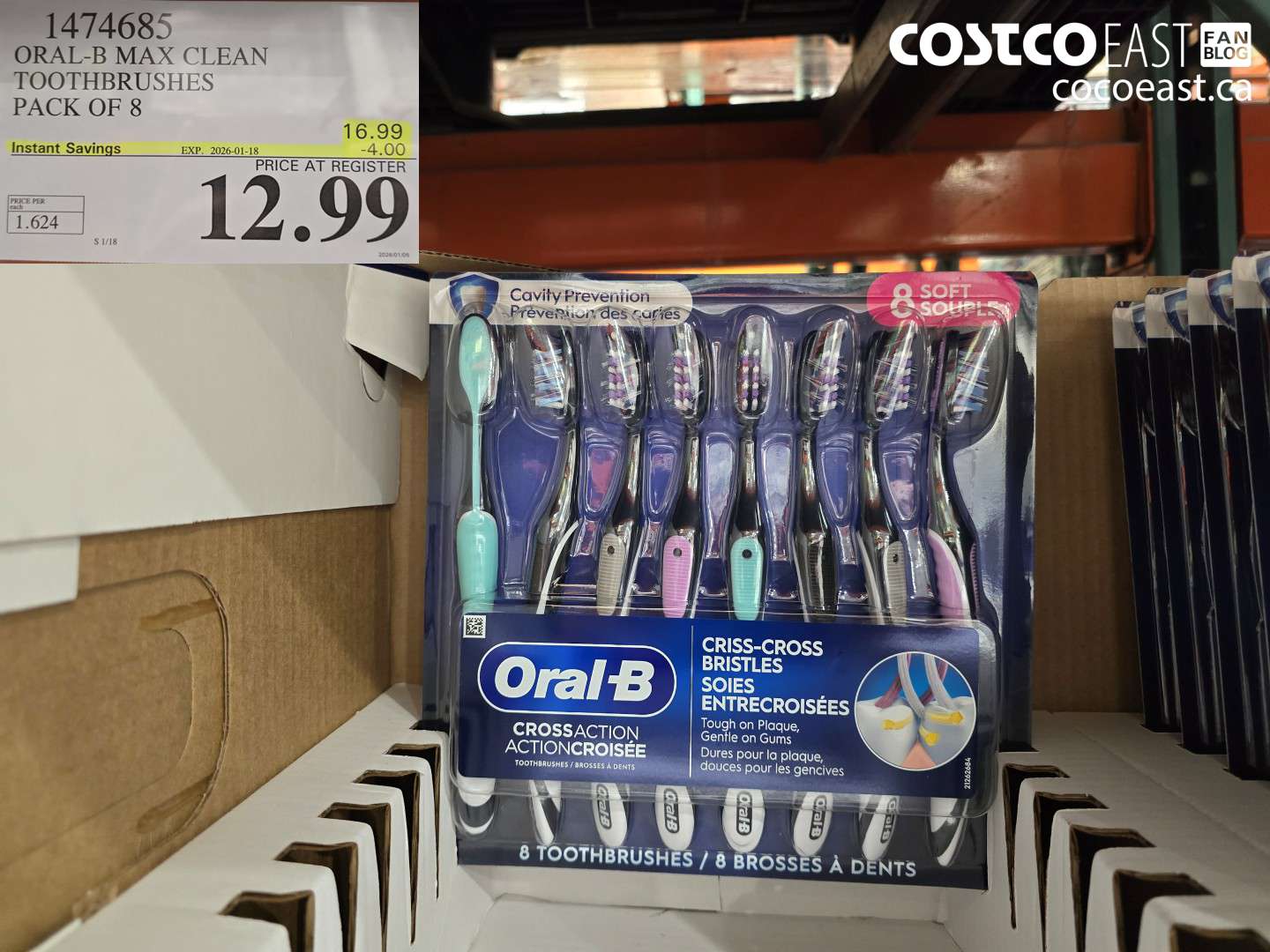 1474685 ORAL-B MAX CLEAN TOOTHBRUSHES PACK OF 8 ($4.00 INSTANT SAVINGS EXPIRES ON 2026-01-18) $12.99