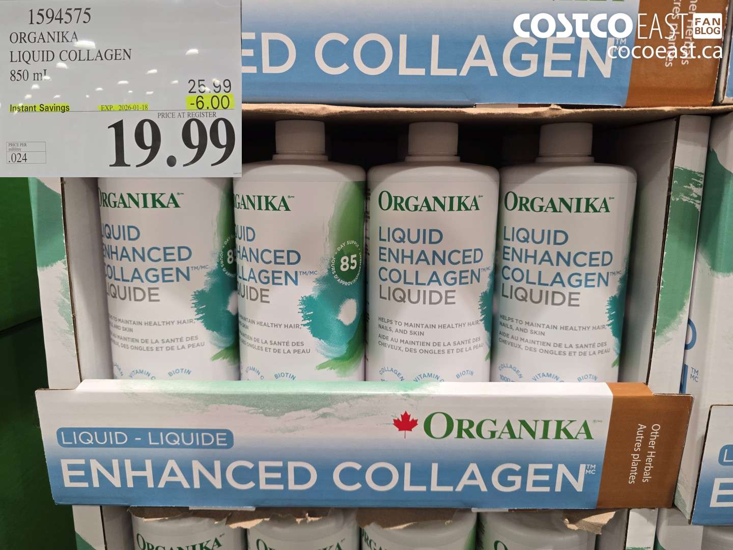 1594575 ORGANIKA LIQUID COLLAGEN 850 ML ($6.00 INSTANT SAVINGS EXPIRES ON 2026-01-18) $19.99