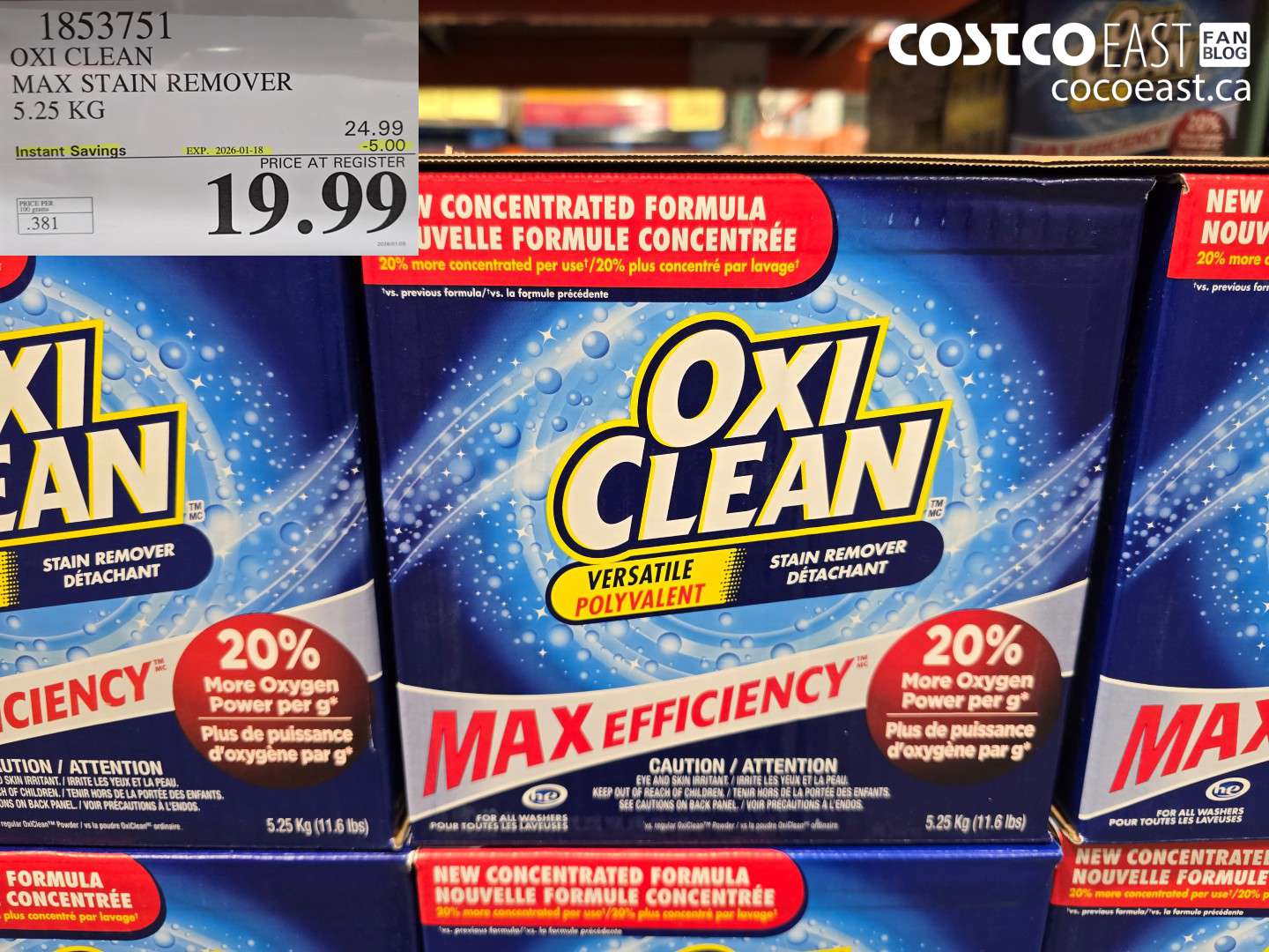 1853751 OXI CLEAN MAX STAIN REMOVER 5.25 KG ($5.00 INSTANT SAVINGS EXPIRES ON 2026-01-18) $19.99