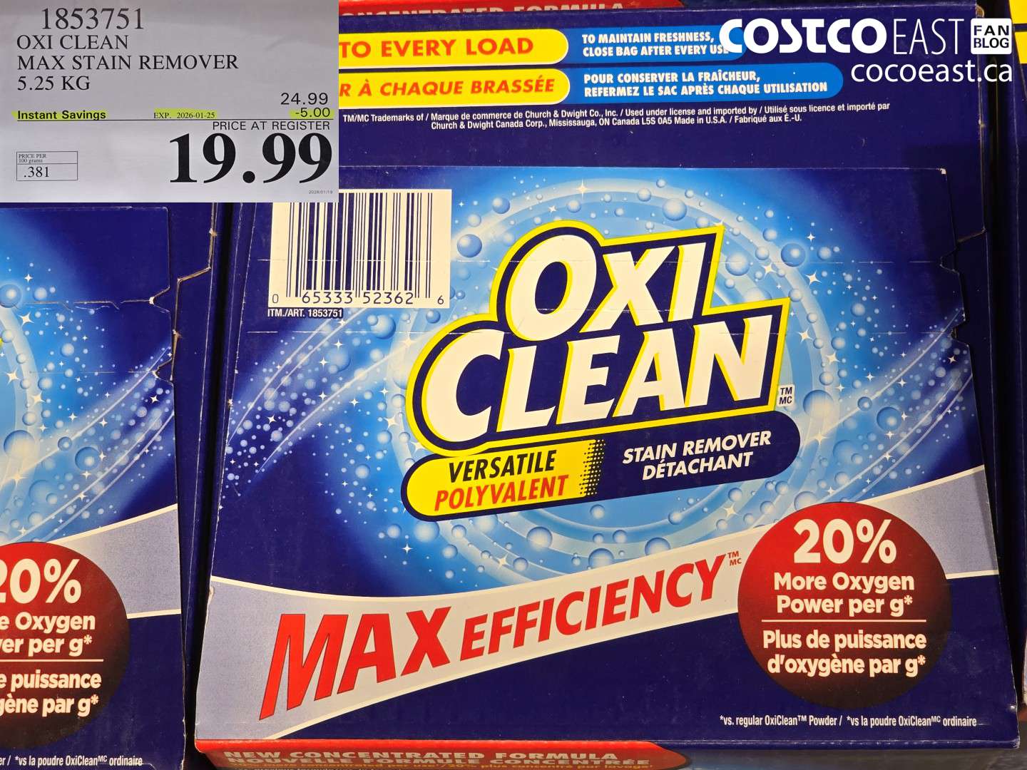 1853751 OXI CLEAN MAX STAIN REMOVER 5.25 KG ($5.00 INSTANT SAVINGS EXPIRES ON 2026-01-25) $19.99
